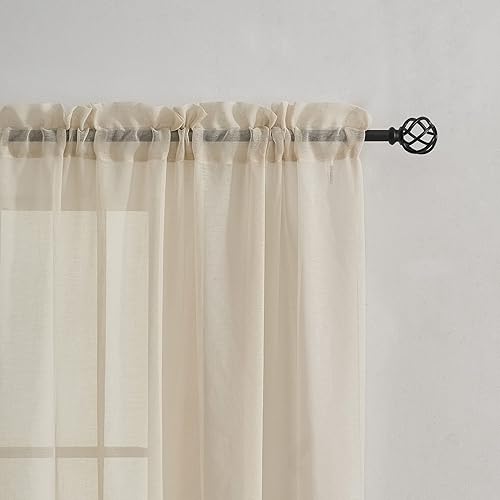 Miniatura 2 de Demetex 2 paneles de cortinas traslúcidas para sala de estar de 45 pulgadas de largo, paneles de cortina de ventana pequeños beige para dormitorio,