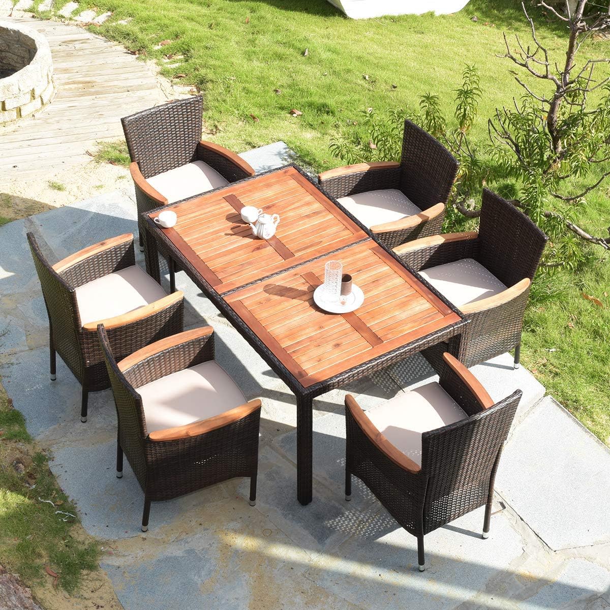 Amazon.com: Tangkula 7 PCS Outdoor Patio Dining Set, Garden Dining Set ...