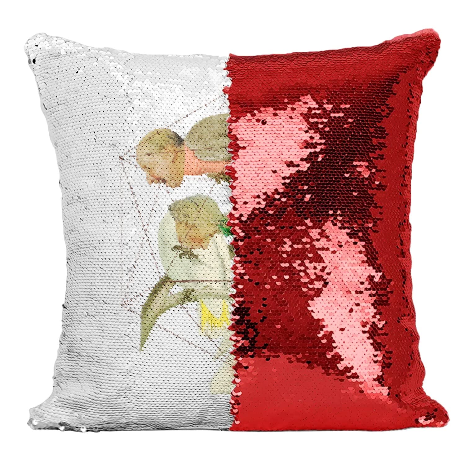 Coussin paillettes rouge oiseaux en édition artistique de qualité
