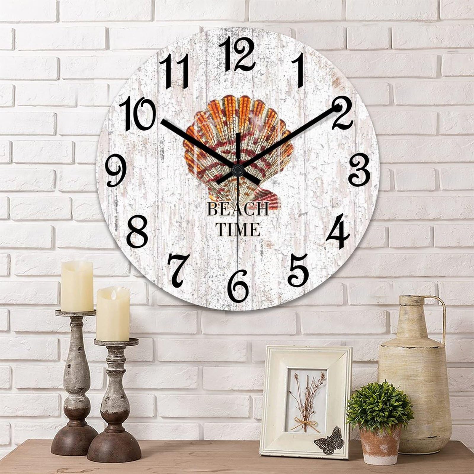 Horloge murale en bois thème océan 38,1 cm suspendue et silencieuse pour la chambre