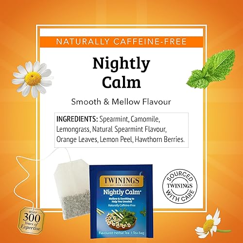 Miniatura 4 de Twinings Nightly Calm - Bolsas de té de hierbas envueltas individualmente, 20 unidades (paquete de 1), menta verde y citronela, naturalmente sin