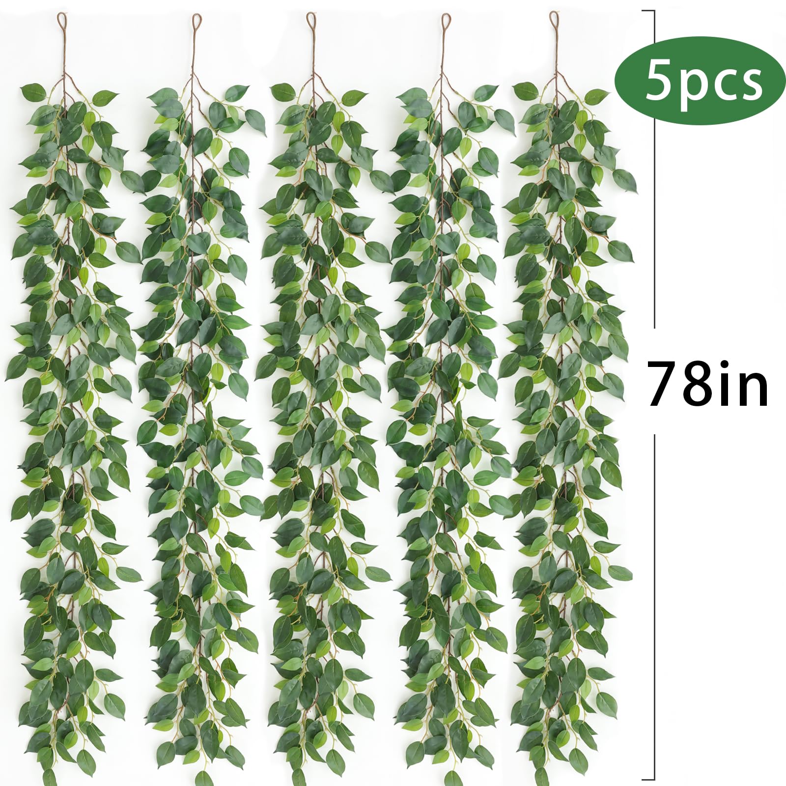 mizii Künstliche Ranken, Ficus-Girlande, Seidenblätter, grüne Blätter, Dekoration für Schlafzimmer, Zimmer, Wand, Party, Tischdekoration, Hochzeitsbogen, Dekoration, 990,6 cm, 5 Packungen