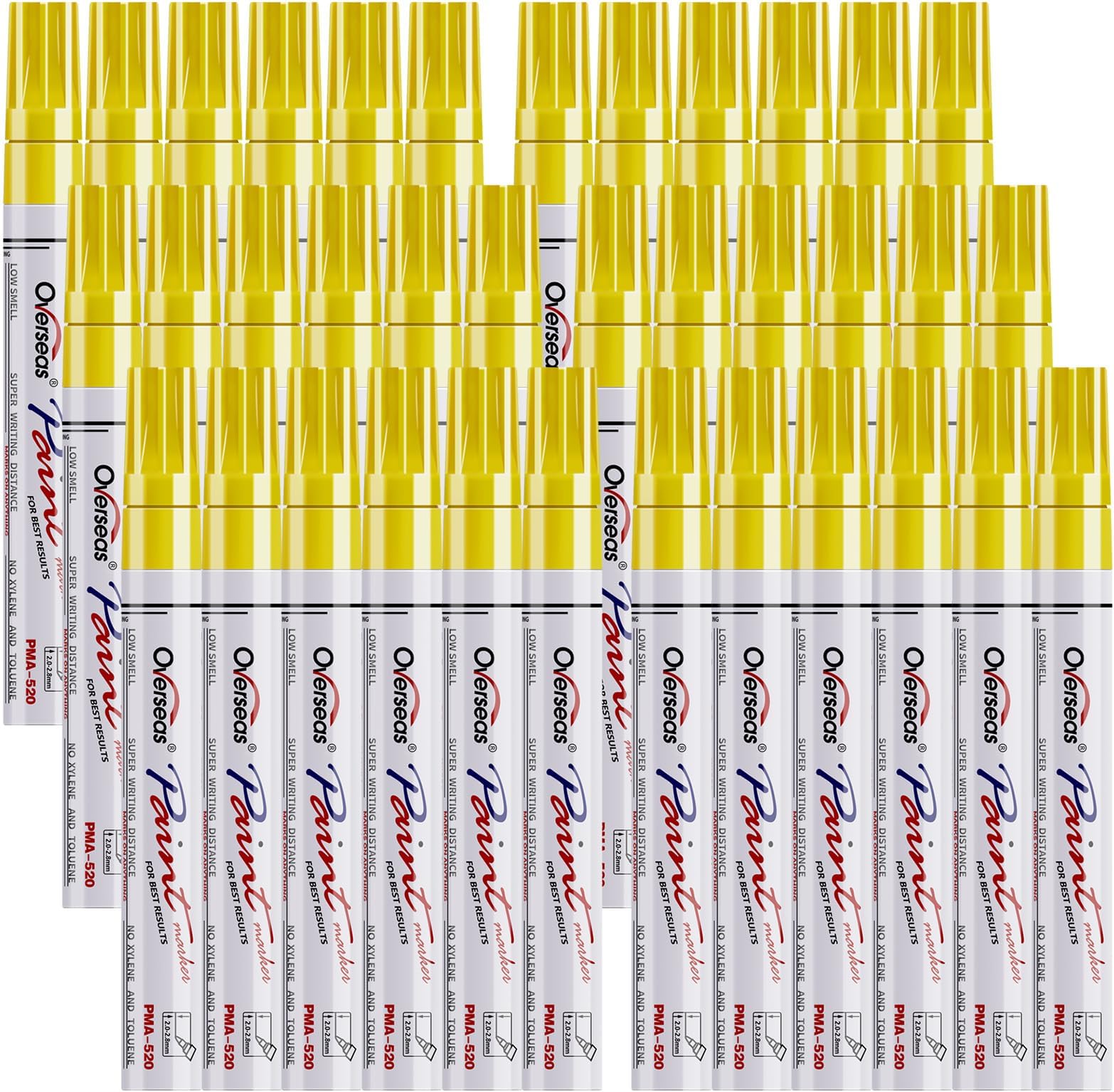 - Overseas Yellow Paint Marker Pens - 36 Pack Oil-Based Permanent Markers Set, Quick Drying, Waterproof, Medium Tip Paint Pens Bulk for Wood, Metal, Rock, Ceramic, Plastic, Canvas, Glass, Rubber
