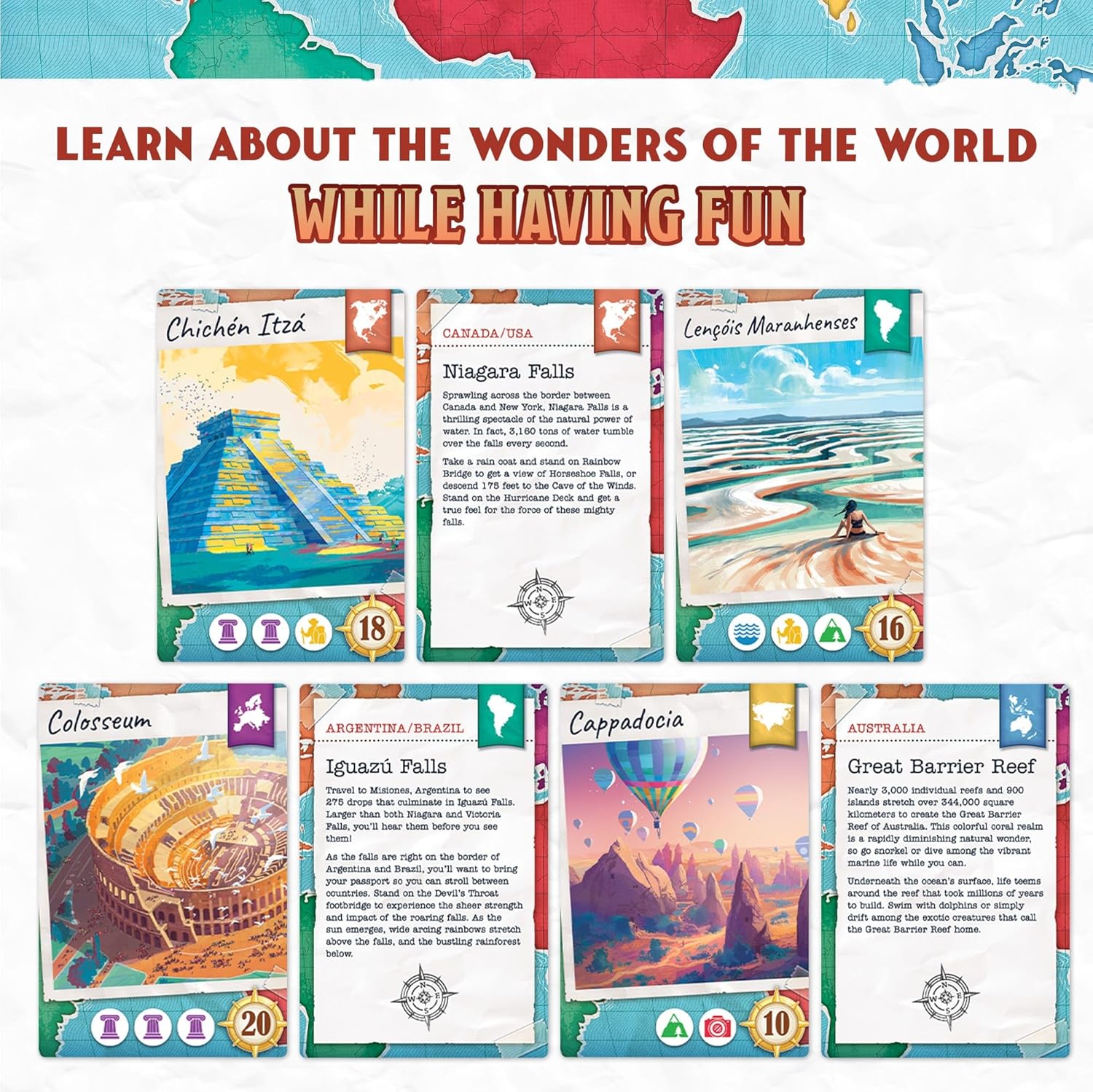 Underdog Games Trekking The World - The Award-Winning Board Game for Family Night | Explore The Wonders of The World | Perfect for Kids & Adults | Ages 10 and Up