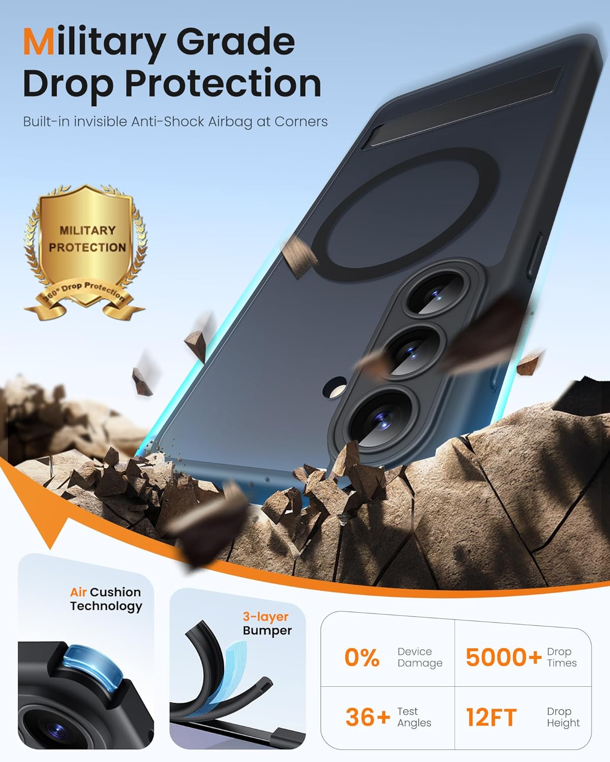 BXYJY for Samsung Galaxy S26 Case with Stand, 2 Privacy Screen Protectors, Compatible with MagSafe, Full Camera Protection, Military Grade Drop, Slim Men Women Shockproof Magnetic Case for S26, Black