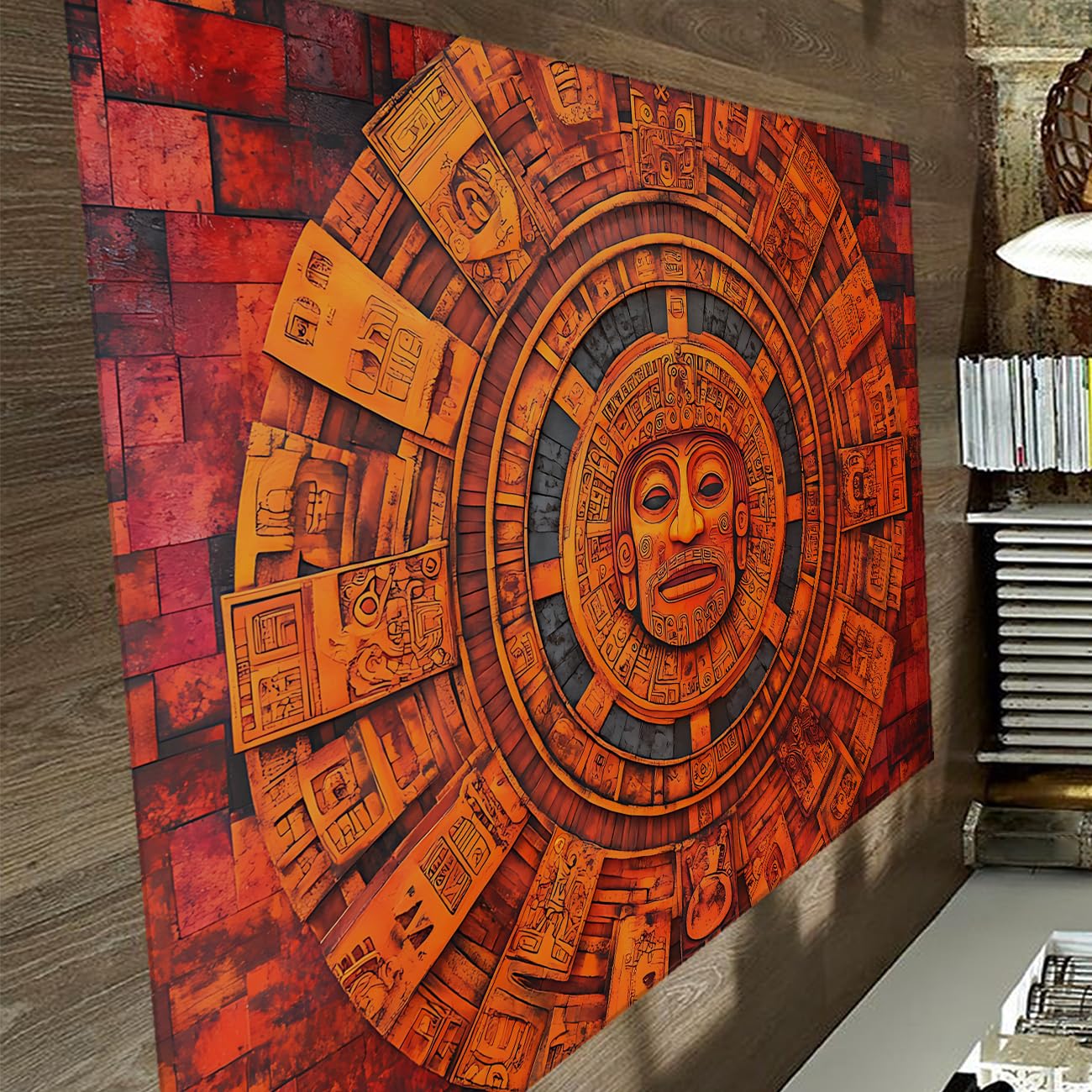 Tapis de sol lavable aztèque orange 140x200cm à poils ras anti-poussière