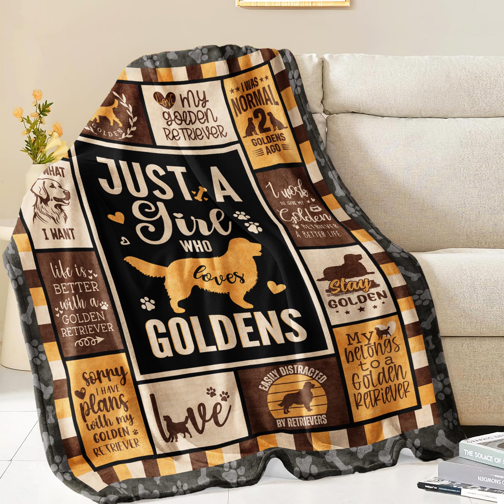 NIBABAEU Coperta morbida e pelosa con cane Golden Retriever, comoda coperta in peluche per divano letto, 75 x 100 cm