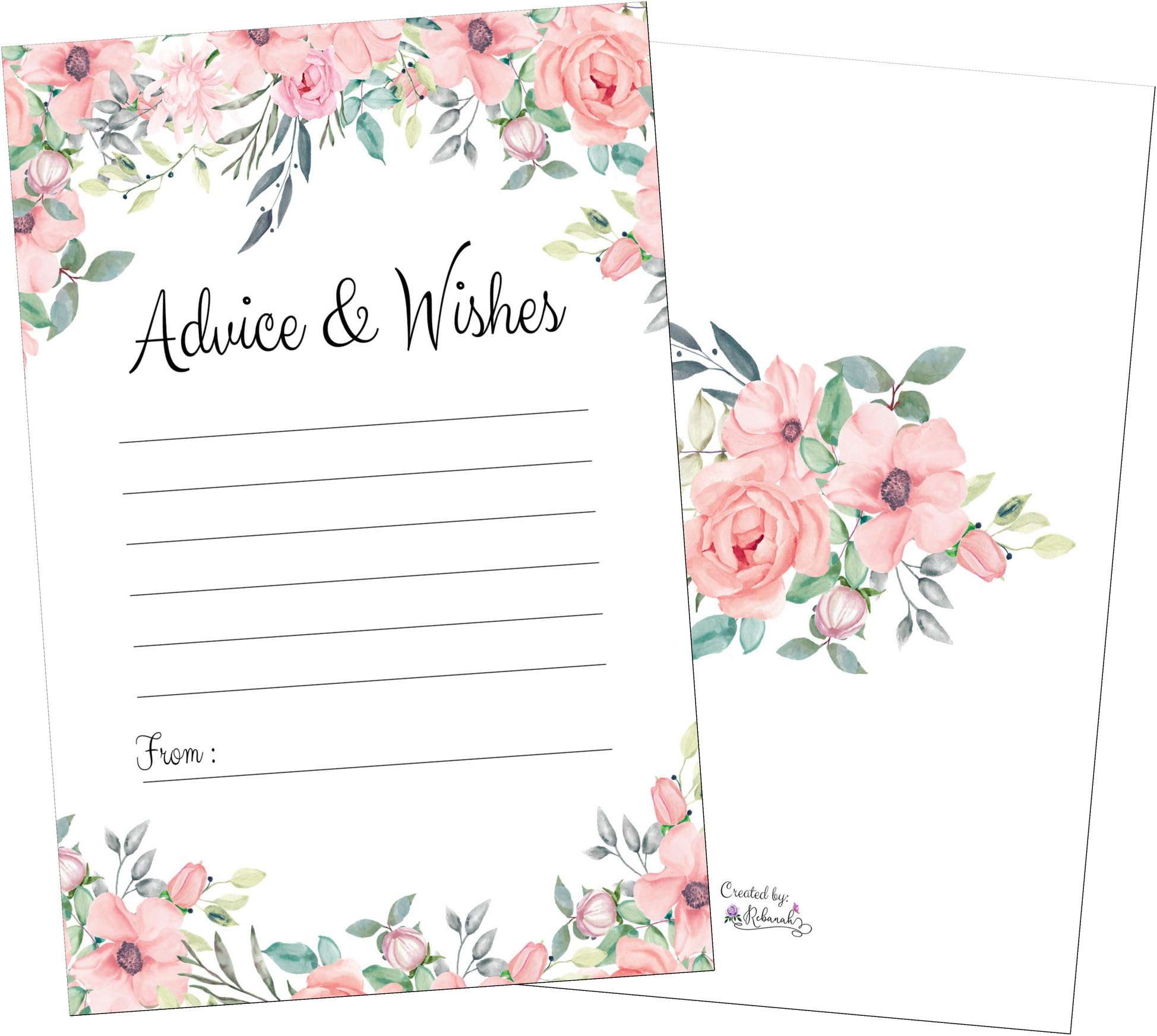50 Floral Pink Advice Cards-Words of Wisdom-Marriage-Wedding Advice Cards-Flower-Bridal-Baby Shower Party Games-Guest Book Alternative-Note Card Retirement-Best Wishes for Mr and Mrs-Graduation Advice