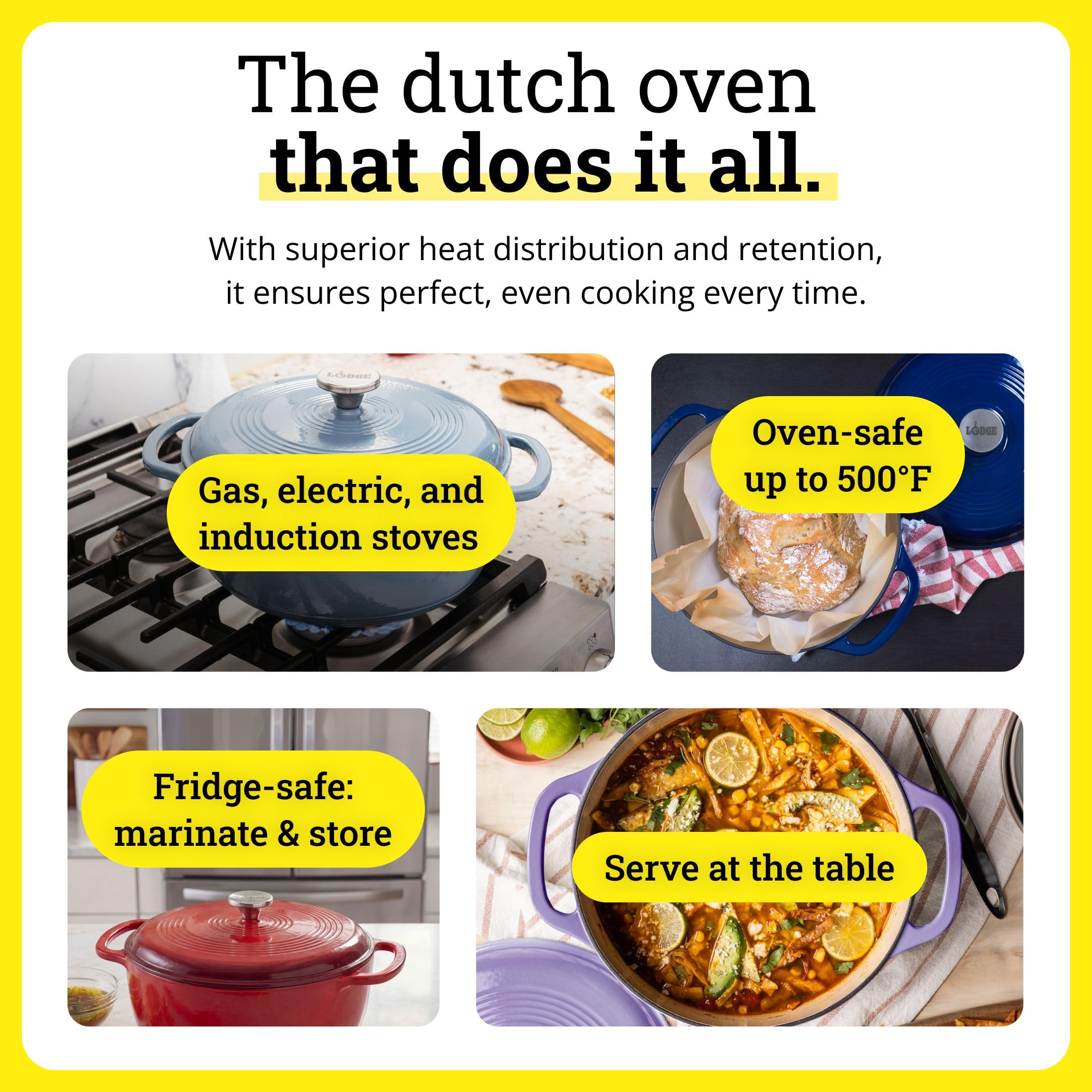 Lodge Essential Enamel Cast Iron Dutch Oven 6 Quarts - Perfect for Bread Baking Braising Marinating & Slow Cooking Features Moisture-Sealing Lid & Dual Handles Kitchen Essentials Apricot product thumbnail 5