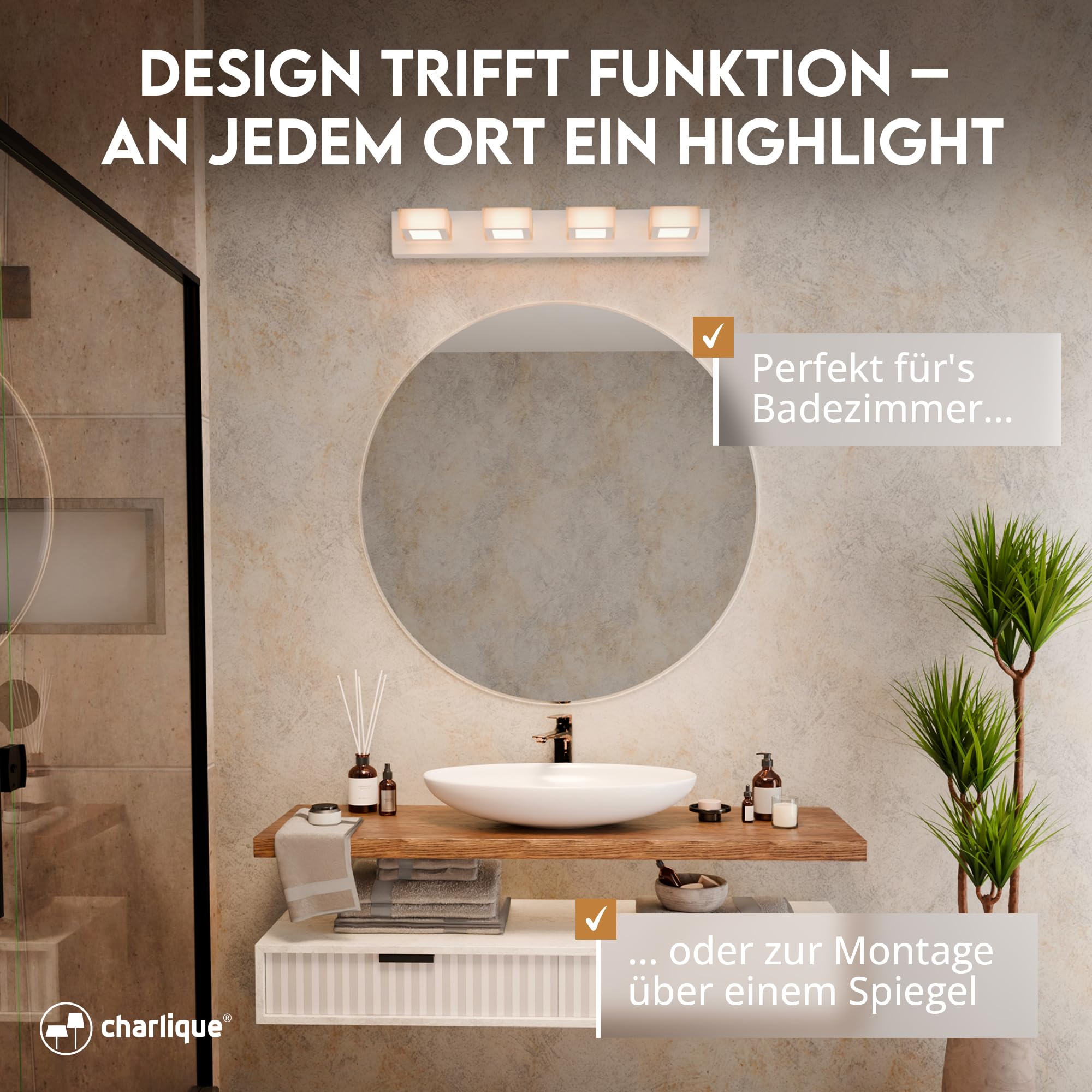 Mirror Light Spiegelleuchte Bad - Badlampe, 60 cm weiss, 4-flammig