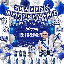 Retirement Party Decorations, Blue Silver Retirement Decorations for Men Women Including Tassel Garland Banner HAPPY RETIREMENT Banner Backdrop Sash Hanging Swirl Balloons Honeycomb Ball Cake Toppers