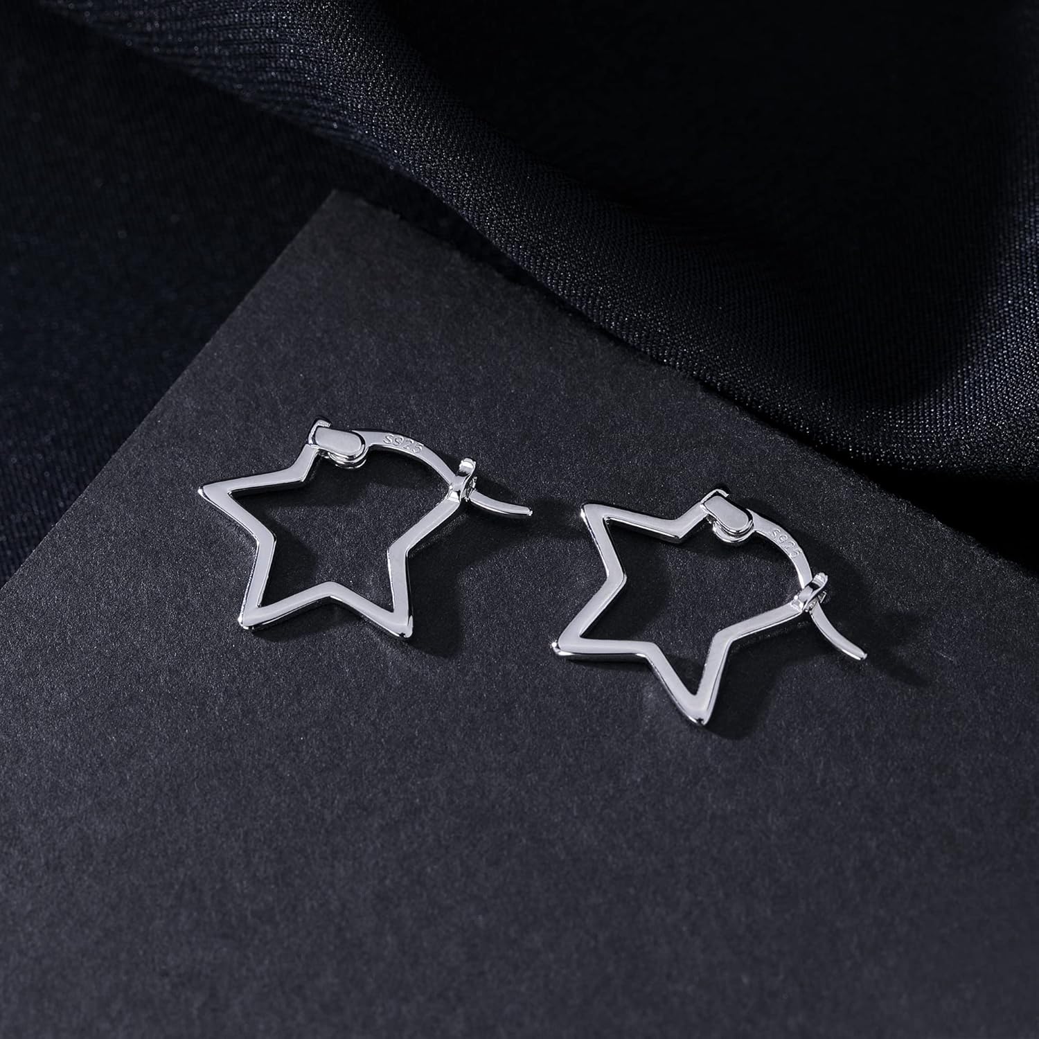 Reffeer Solid 925 Sterling Silver Minimalist Star Hoop Earrings for Women Teens Star Huggie Earrings Hoop - Image 5
