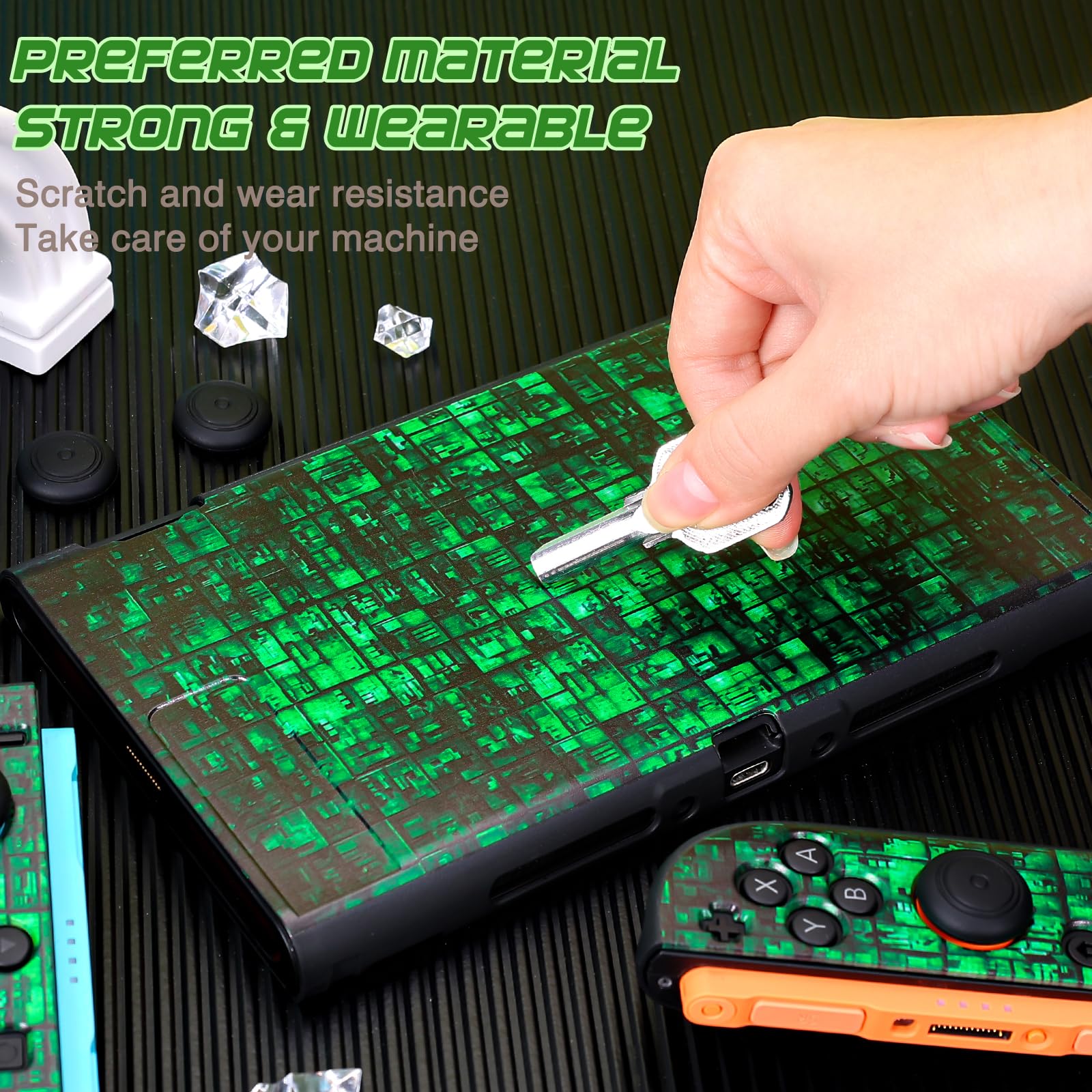 DLseego Custodia da Trasporto Compatibile con Switch 2 (2025),Kit di Accessori Fantastici per Switch 2 con Cover Morbida Agganciabile e 4 Impugnature per Pollice,Verde
