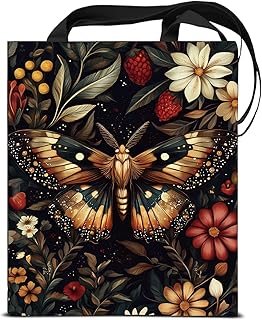 Witchy Butterfly Print Canvas Tote Bag for Women Floral Butterfly Dark Academia Reusable Grocery Shoulder Bag for Shopping Work Beach Gym Aesthetic Totes Gifts