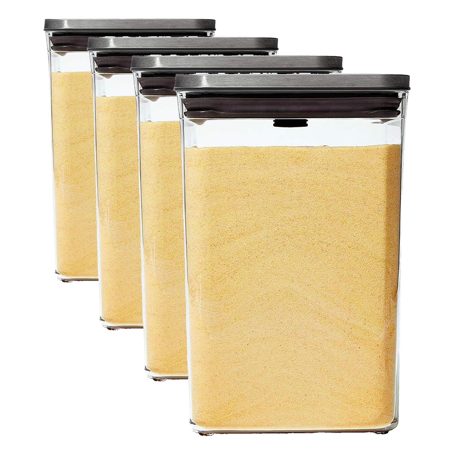 OXO Steel POP Container Big Medium Square - 4.4 Qt/4.2 L for Flour, Sugar and More,Grey (Pack of 4)