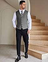 Vista 3 de COOFANDY Chaleco de traje casual para hombre, chaleco formal ajustado para negocios, chaleco de deshierbe