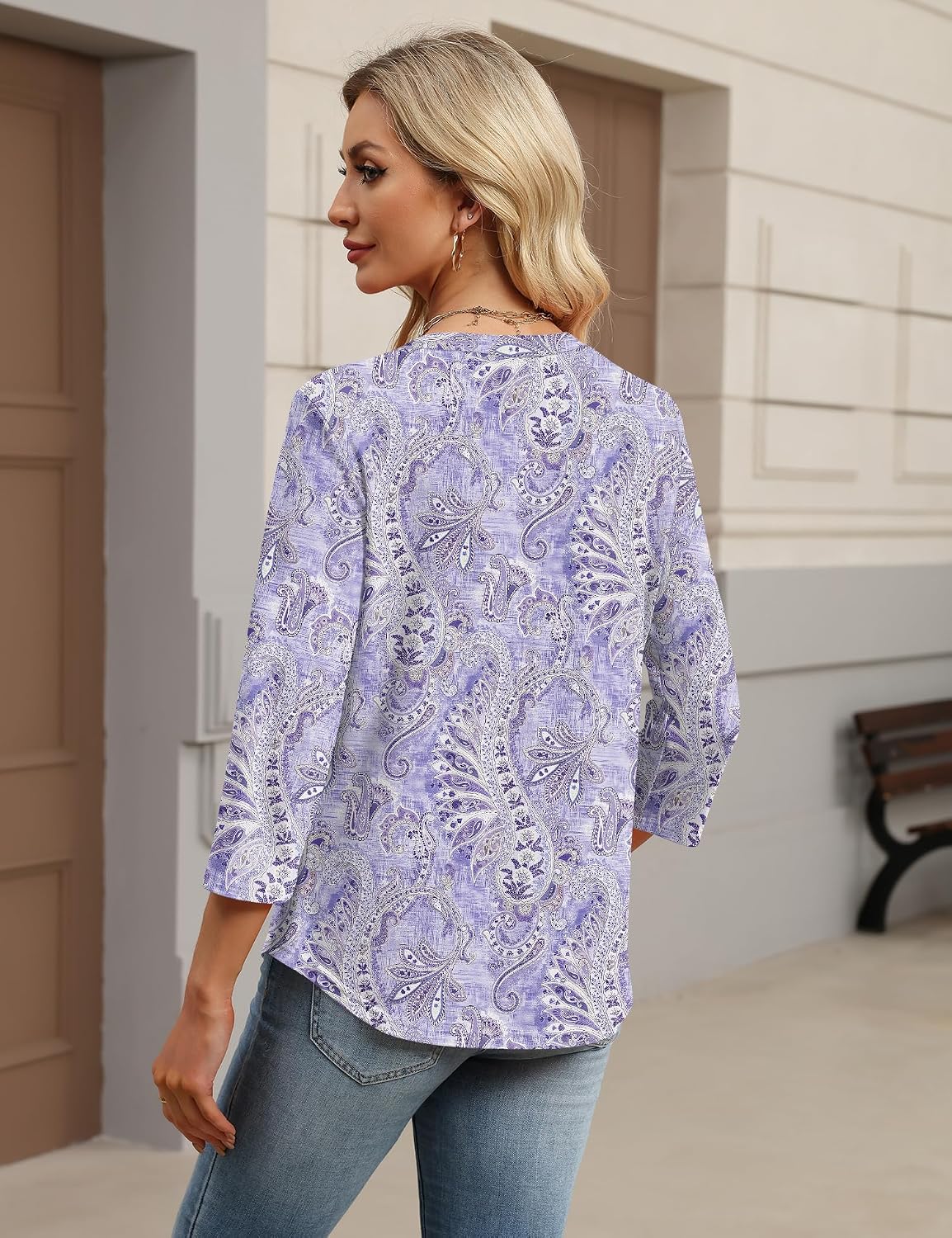 LOMON Womens Tops 3/4 Sleeve Botton Down Shirts Casual V Neck Tunic Blouses Pleated Fashion Summer Tees 2026 Trendy S-3XL