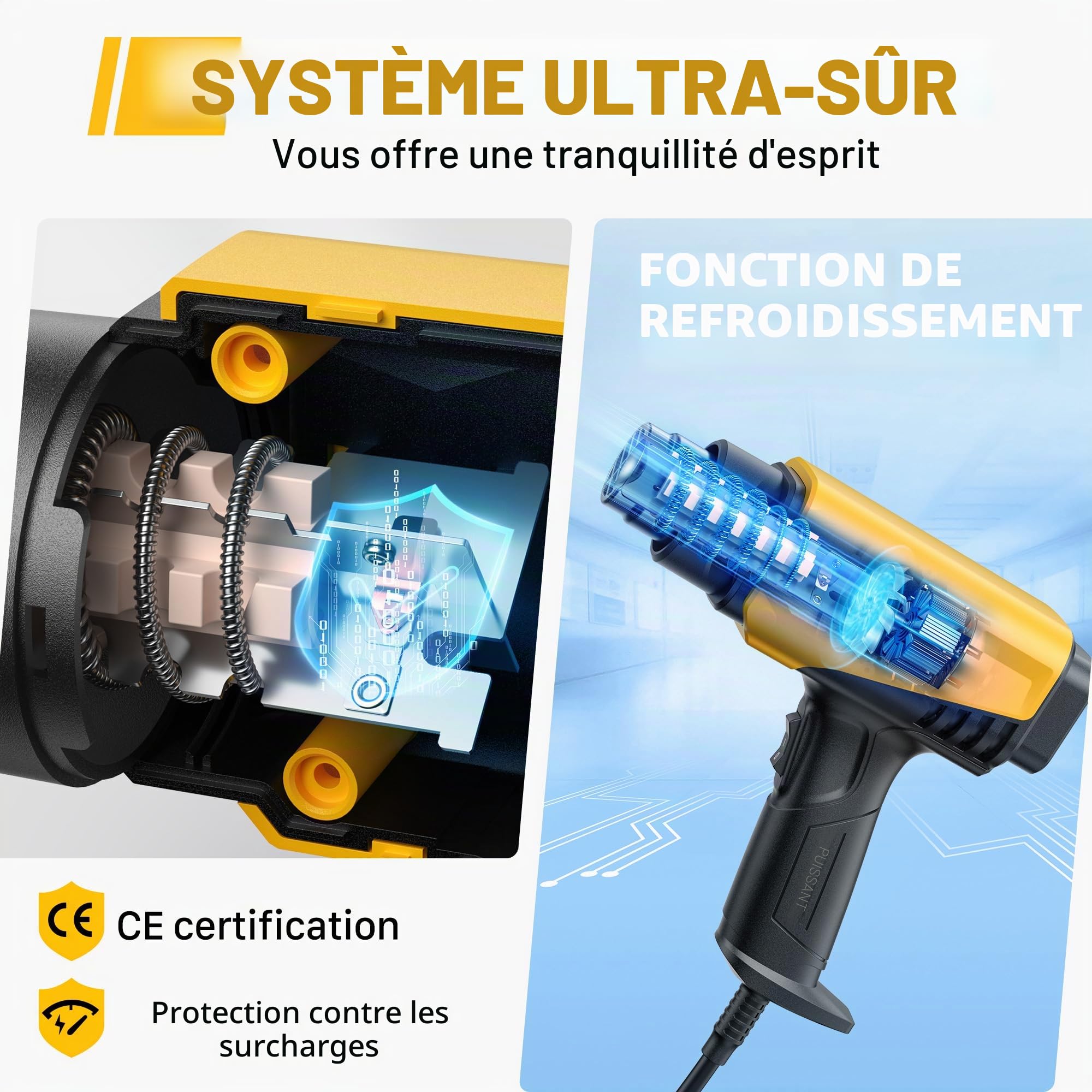 SEEKONE Decapeur Thermique 2000W Design Compact Pistolet à Air Chaud Robuste Contrôle de Température Variable 50-600℃ 1,5S Chauffage Rapide avec 4 Buses pour Travaux Manuels, Film Vinyle