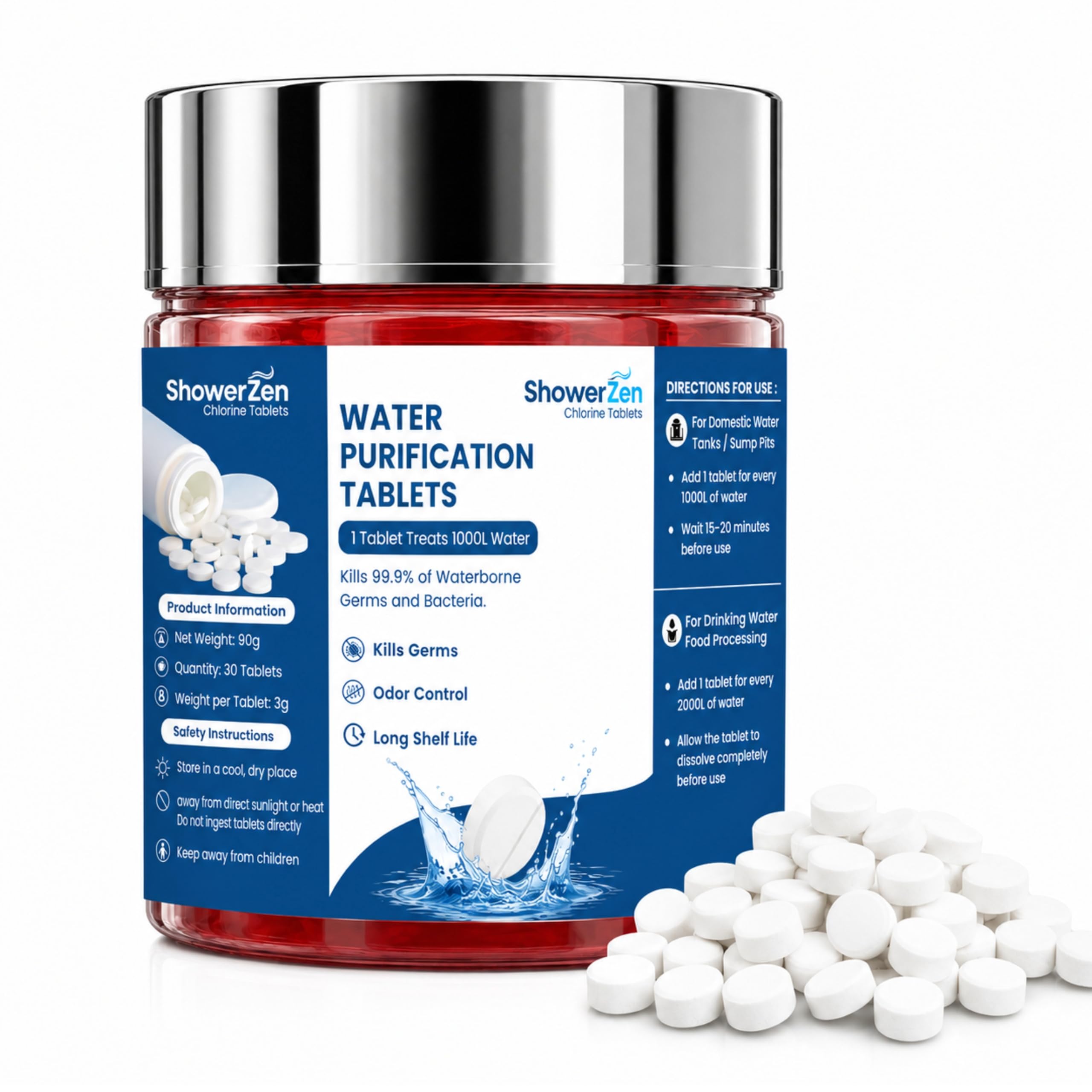 Chlorine Water Purification Tablets | Scientifically Proven | 1 Tablet for 1000 Liters | Eliminates Bacteria and Microorganisms Present in Water | Pack of 30 Tablets for 30000 litres-picture-17