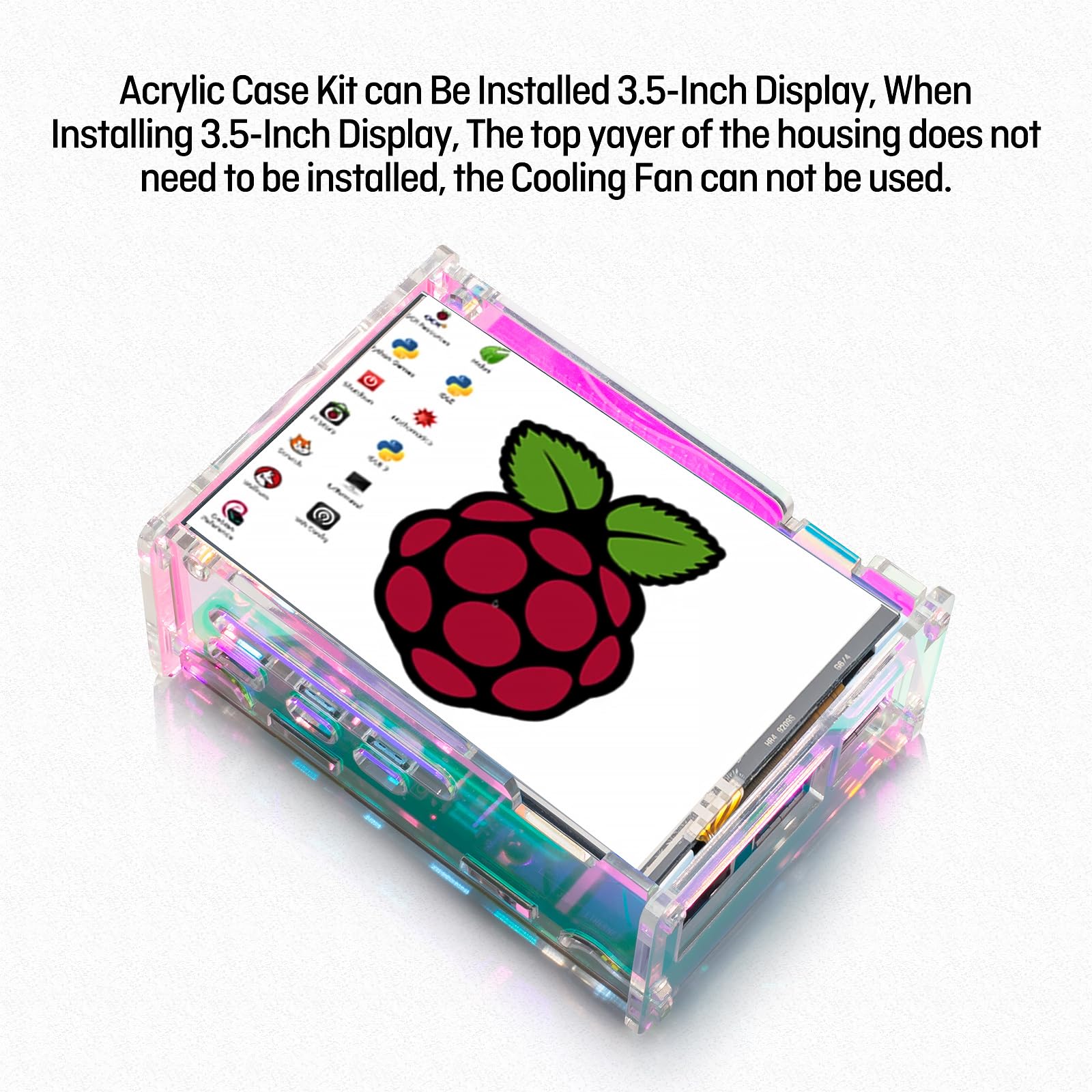 Raspberry Pi 5 Akrylowa obudowa z wentylatorem, zestaw chłodzący z wentylatorem PWM RGB 40 mm, 5 aluminiowych radiatorów, obudowa kamery RPi 5, regulowany uchwyt, kompatybilna z wyświetlaczem
