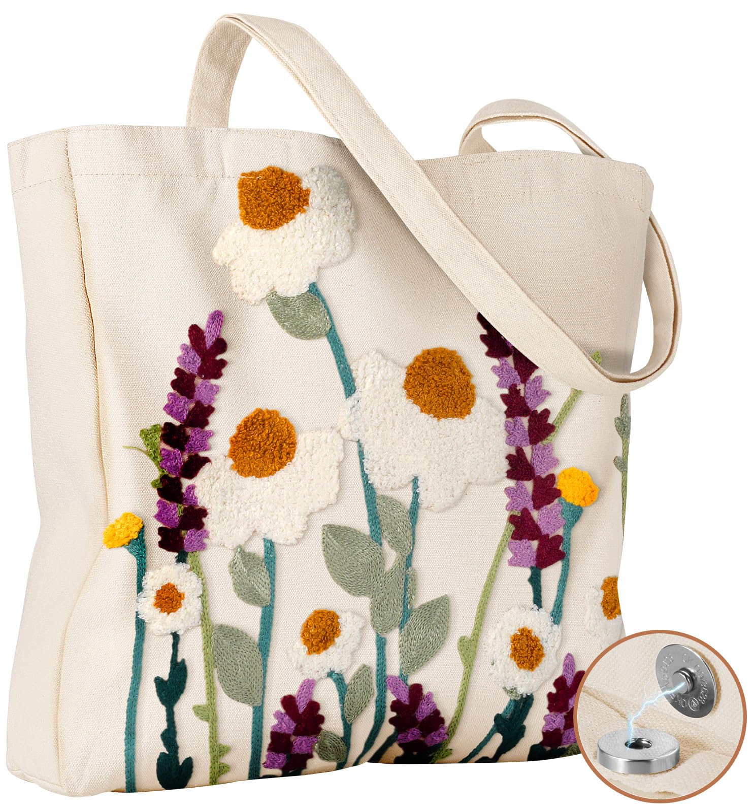 Miss Adola Lightweight Embroidery Canvas Tote Bag | Aesthetic Design, Reusable Tote, Cute Shoulder Bag for Women, for Shopping, Grocery, Work, Book