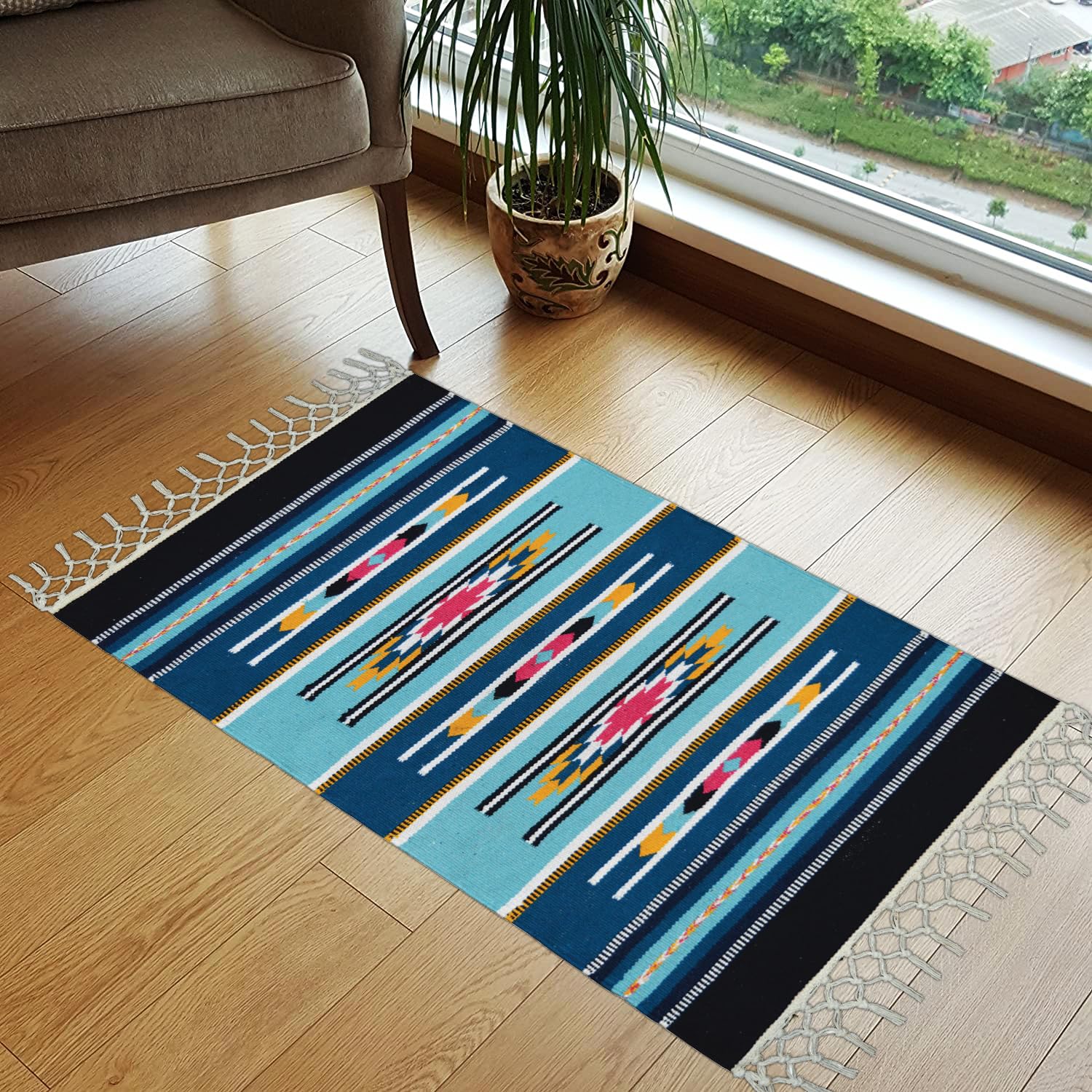 Handwoven Kilim Rugs for Bedroom, Living Room, Guest Room. Size- 60X90 cm, Cotton Floor Mat for Home or Office. Machine Washable, Green Multi-picture-20