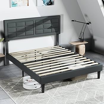 VECELO Full Size Upholstered Bed Frame with Height