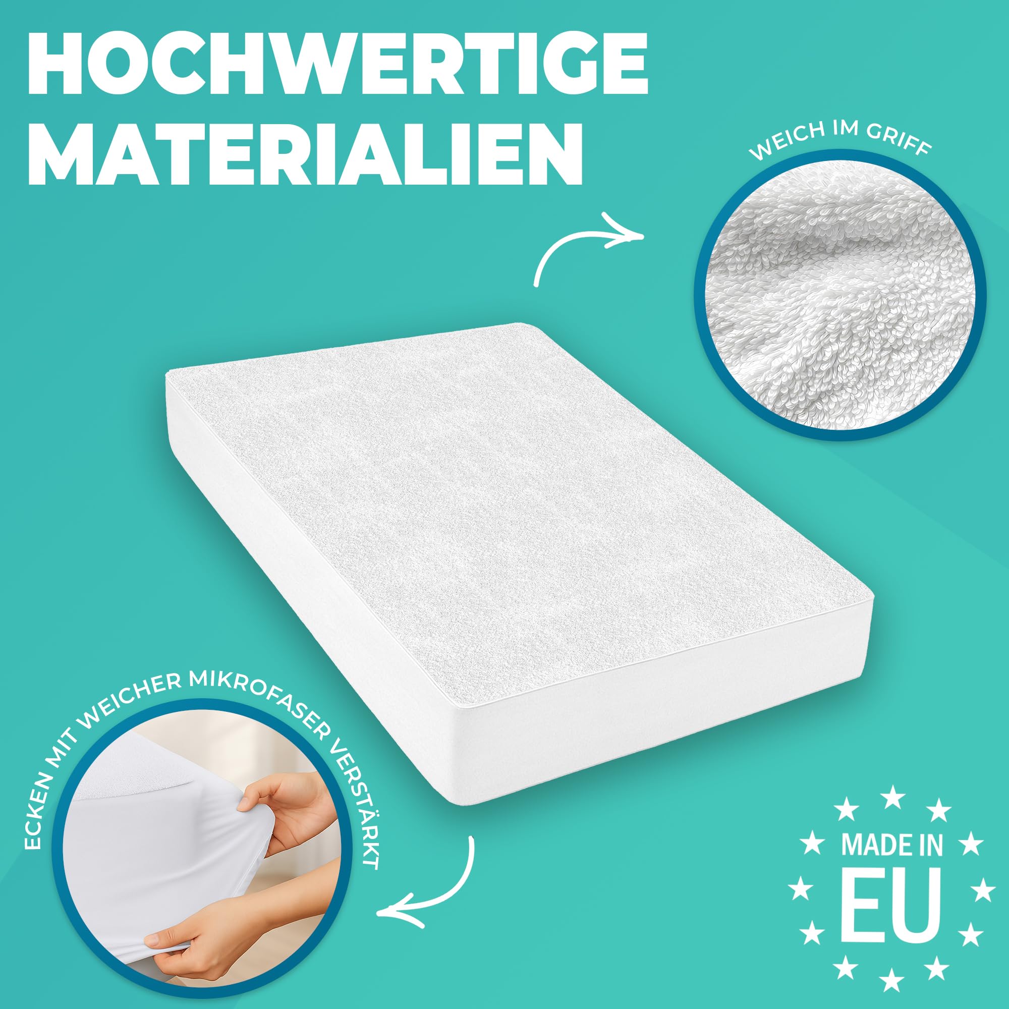 Matratzenschoner 180x200 cm 2 STK. wasserdichte Matratzenauflage Spannbettlaken Nässeschutz aus Baumwolle/Mikrofaser Inkontinenzunterlage Matratzenbezüg Atmungsaktiv für Bett und Matratze Waschbar