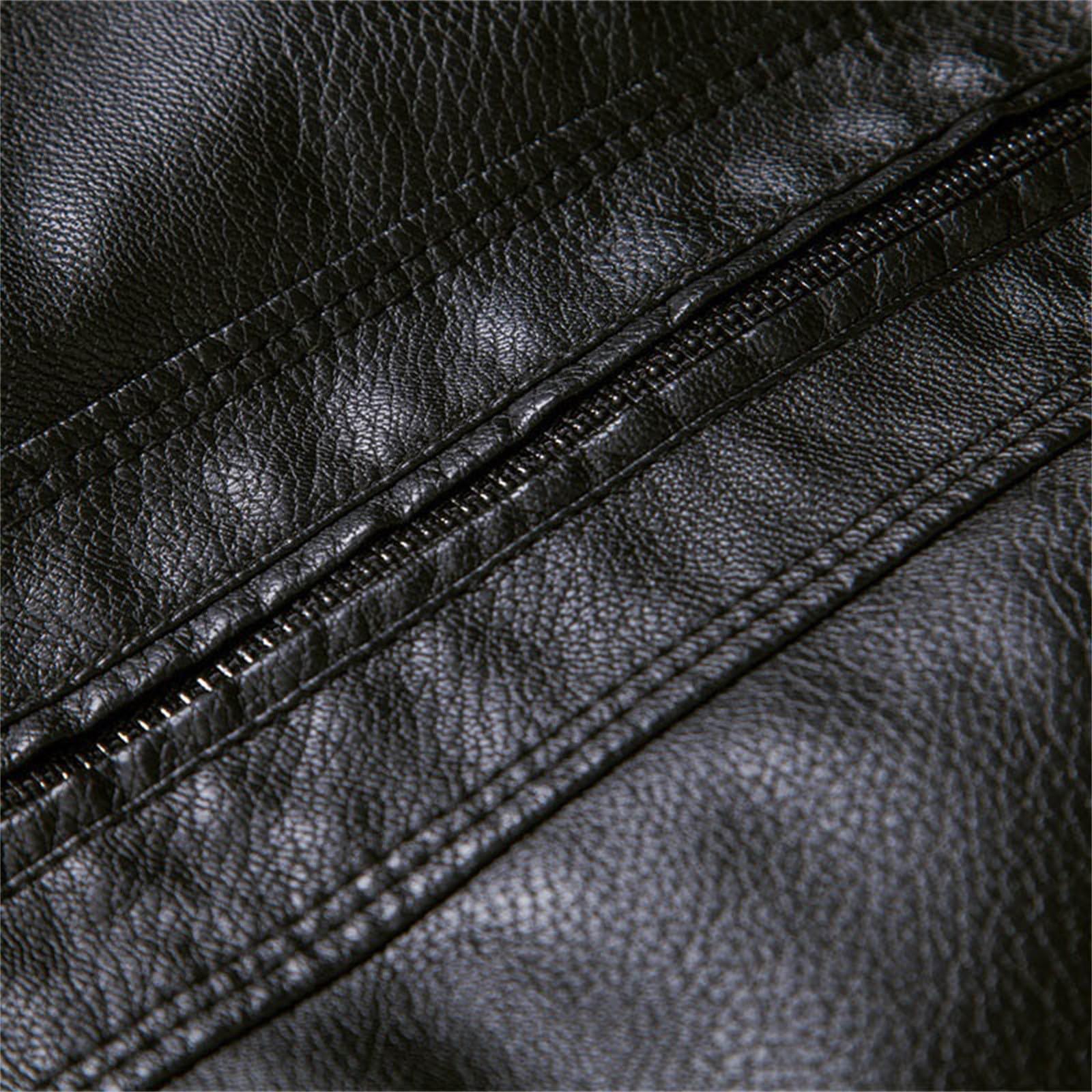 Generisch Lederjacke Herren: Leather Jacket Men Langarm Ledermantel Leicht Leder Jacken Freizeit Bikerjacke Dünne Lederjackets Casual Kunstlederjacke