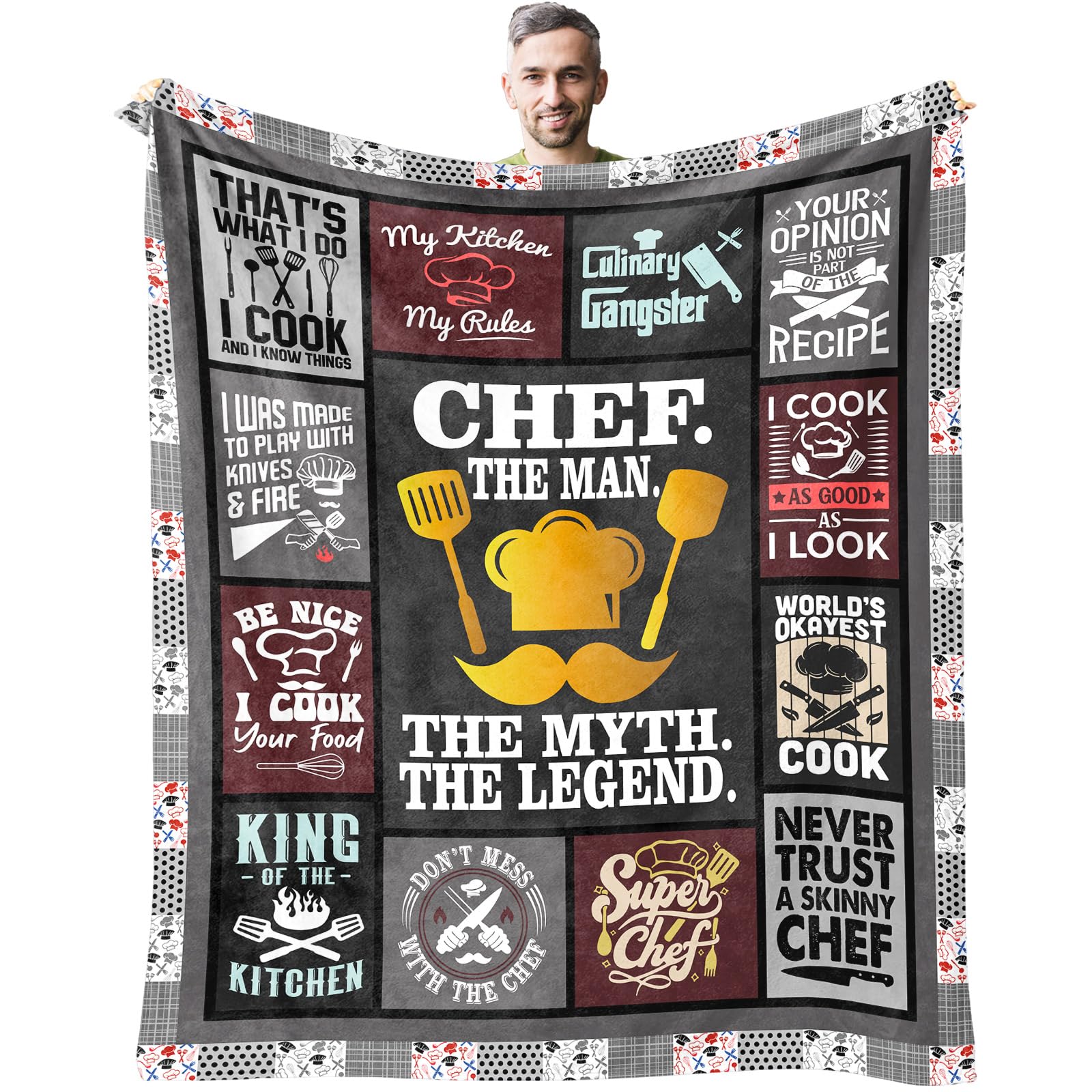 Chef Gifts for Men, Gifts for Chefs Throw Blanket 50"X 60", Cooking Gifts for Men, Unique Gifts for Cooks, Gifts for Mens Cooking Lovers, Gifts for Cooks Who Have Everything, Gift Idea for a Chef Man