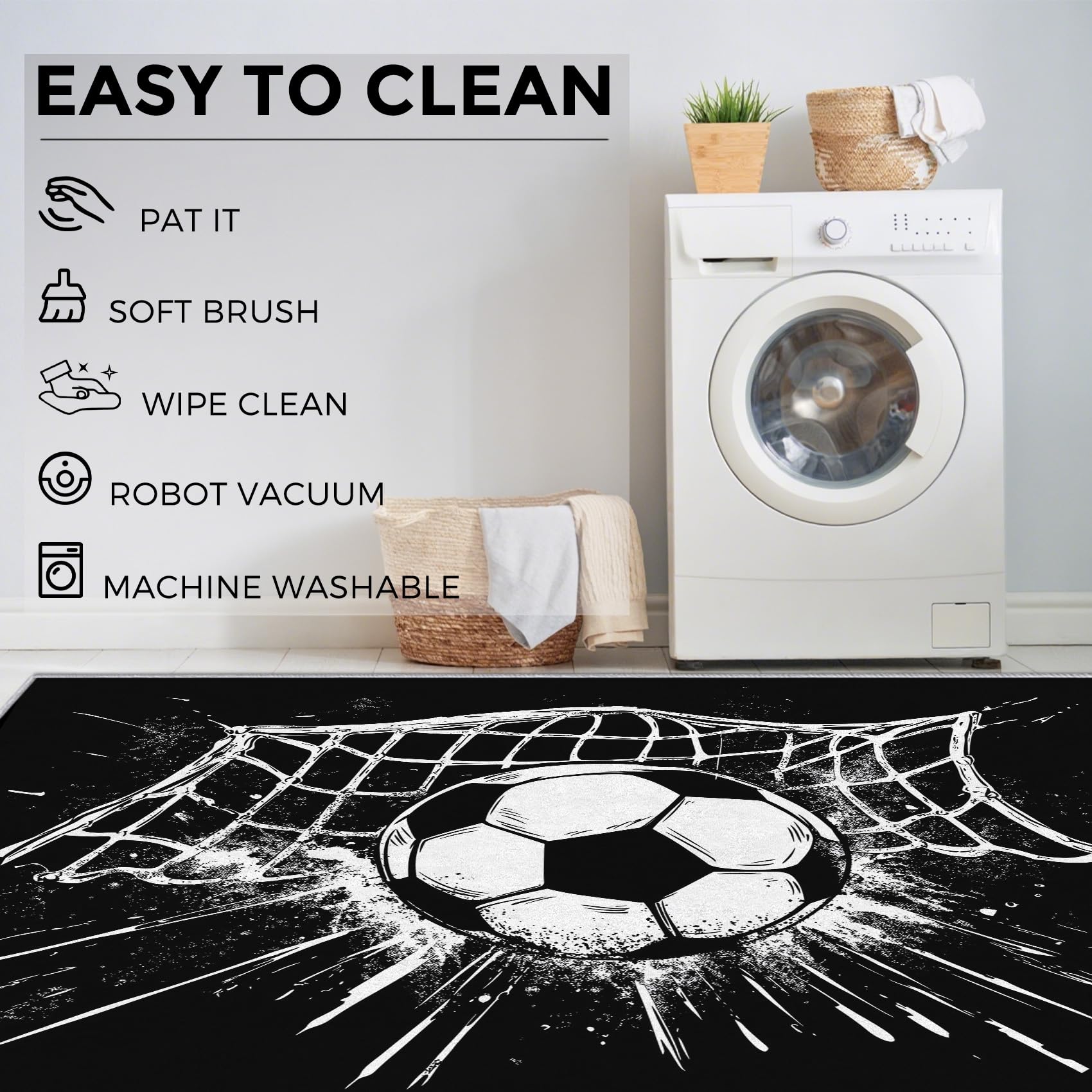 Générique Tapis Salon Foot, Tapis Chambre Noir Blanc Football, Doux Flanelle Poil Court 60x110 cm - Lavable Antidérapant Paillasson H-21