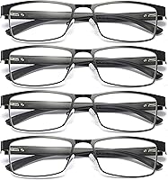 Vista 1 de B&Q 4 Pack Rectangular Metal Frame Spring Hinge Blue Light Blocking Reading Glasses Readers for Men