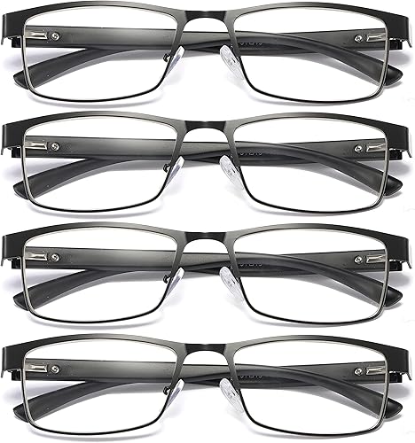 Miniatura 1 de B&Q 4 Pack Rectangular Metal Frame Spring Hinge Blue Light Blocking Reading Glasses Readers for Men
