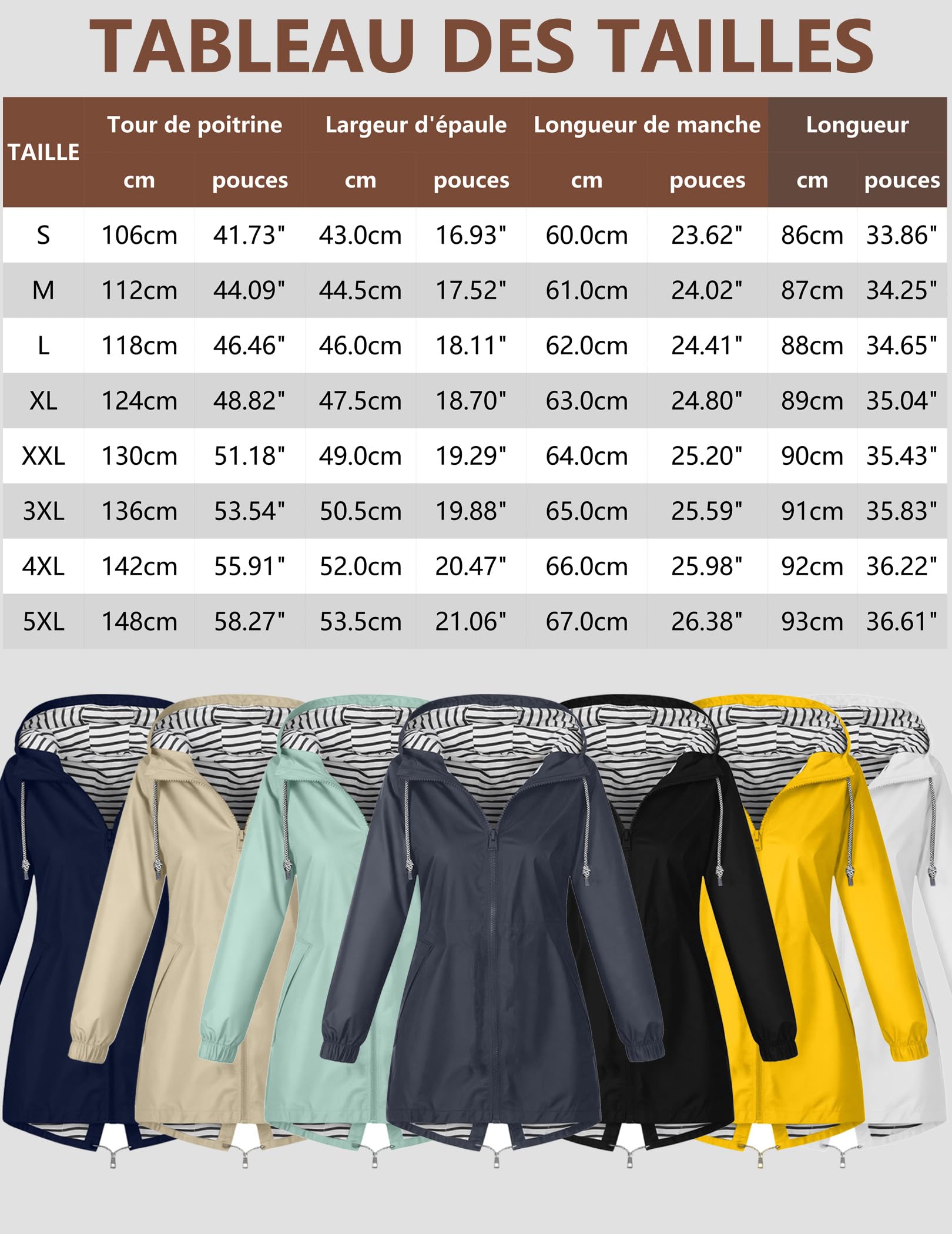 Veste Imperméable Femme À Capuche Léger Coupe-Vent Mi-Saison Fermeture Éclair Poches Blouson de Pluie Manches Longues Randonnée Extérieur Pliable Tenue Quotidienne Respirant Plein Air Confortable