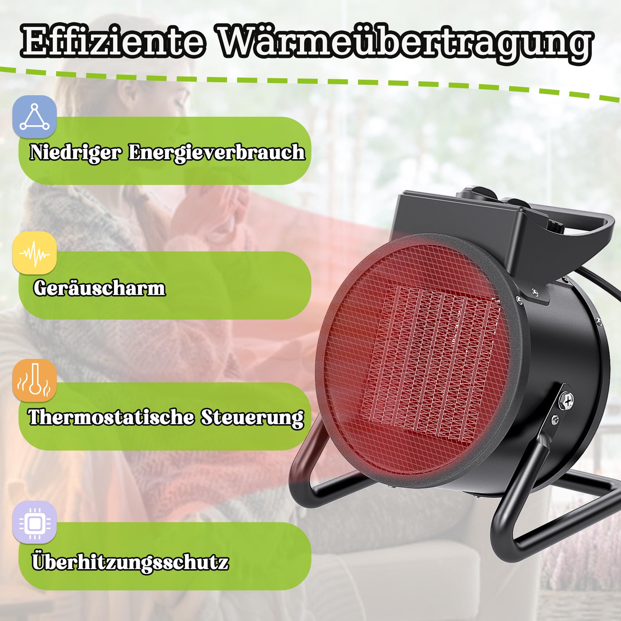XMTECH Ceramiczny termowentylator elektryczny, w zestawie 2 stopnie grzania (1500 W/3000 W), ceramiczny element grzejny PTC, elektryczna dmuchawa grzewcza, grzejnik elektryczny, grzejnik budowlany na