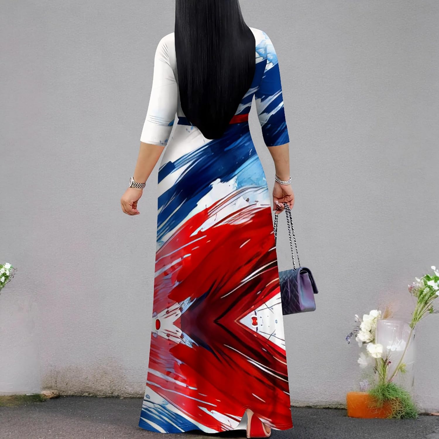 PinkPatty Plus Size Maxi Dresses for Women Casual Flowy Long Dress 3/4 Sleeve V Neck Wrap Dress with Belt - Image 5