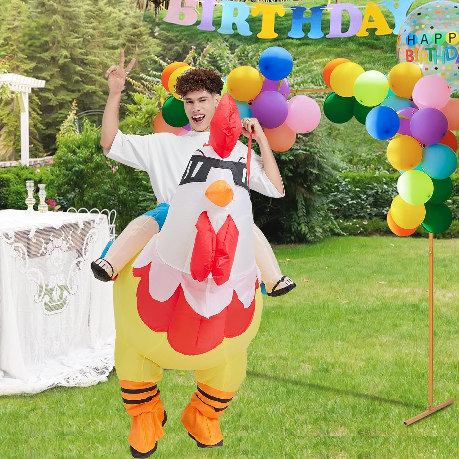 JoeRita Inflatable Chicken Costume Adult Funny Blow Up Rooster Costume Riding Chicken Halloween Cosplay for Men Women - Image 7