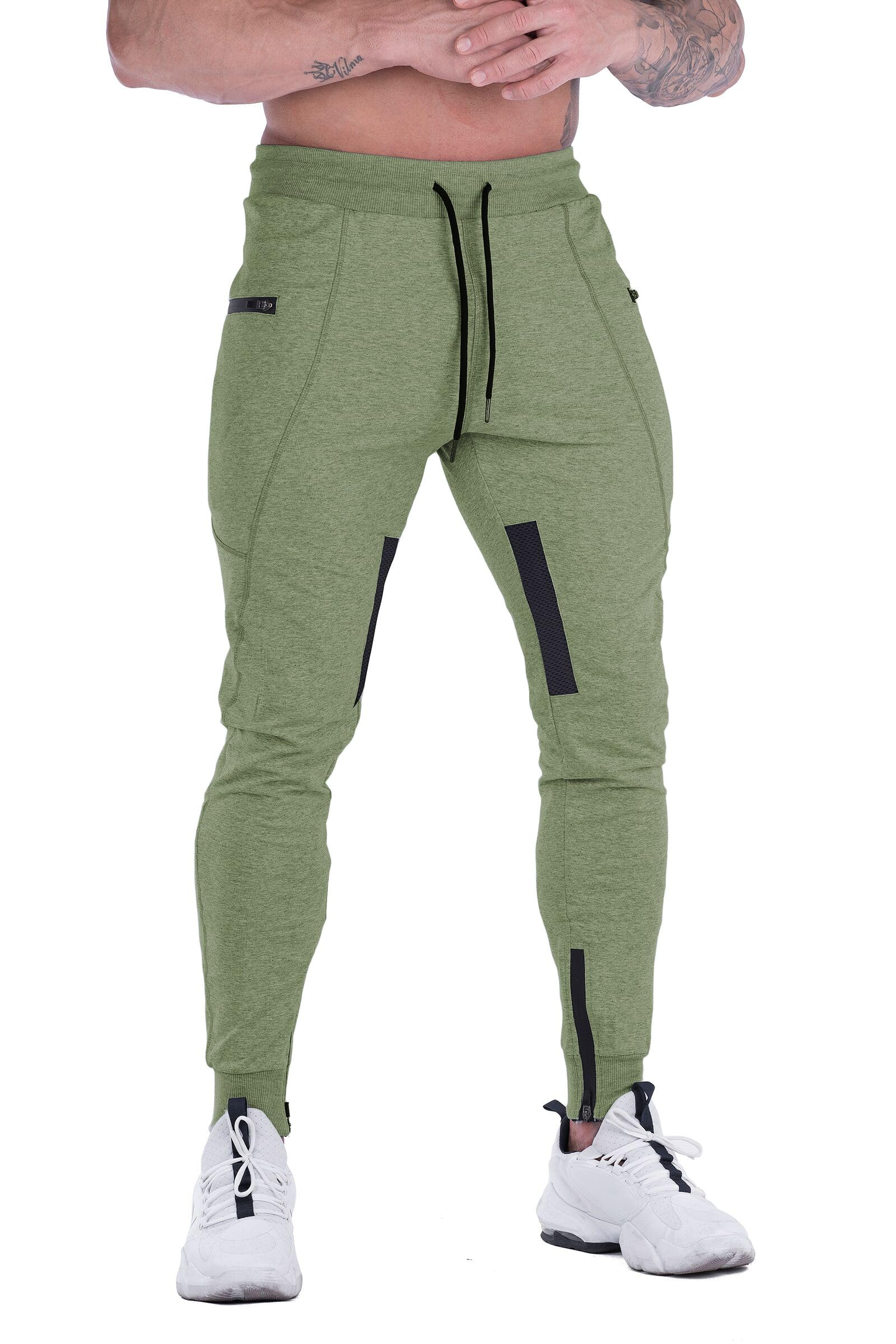FIRSTGYM, Pantalones deportivos para hombre, ajustados, de malla, con bolsillos con cremallera