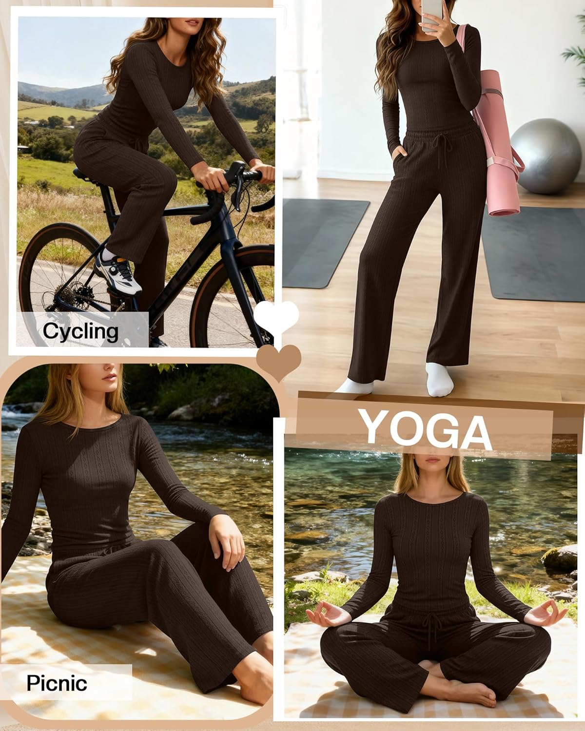 Women's 2 Piece Lounge Set Long Sleeve Crew Neck Top Drawstring Wide Leg Pants Casual Tracksuit Matching Set - Image 3