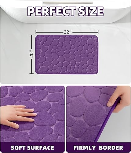 Miniatura 2 de YIHOUSE Tapete de baño de espuma viscoelástica, adoquines, súper absorbente de agua, lavable a máquina (20 x 32 pulgadas, berenjena)
