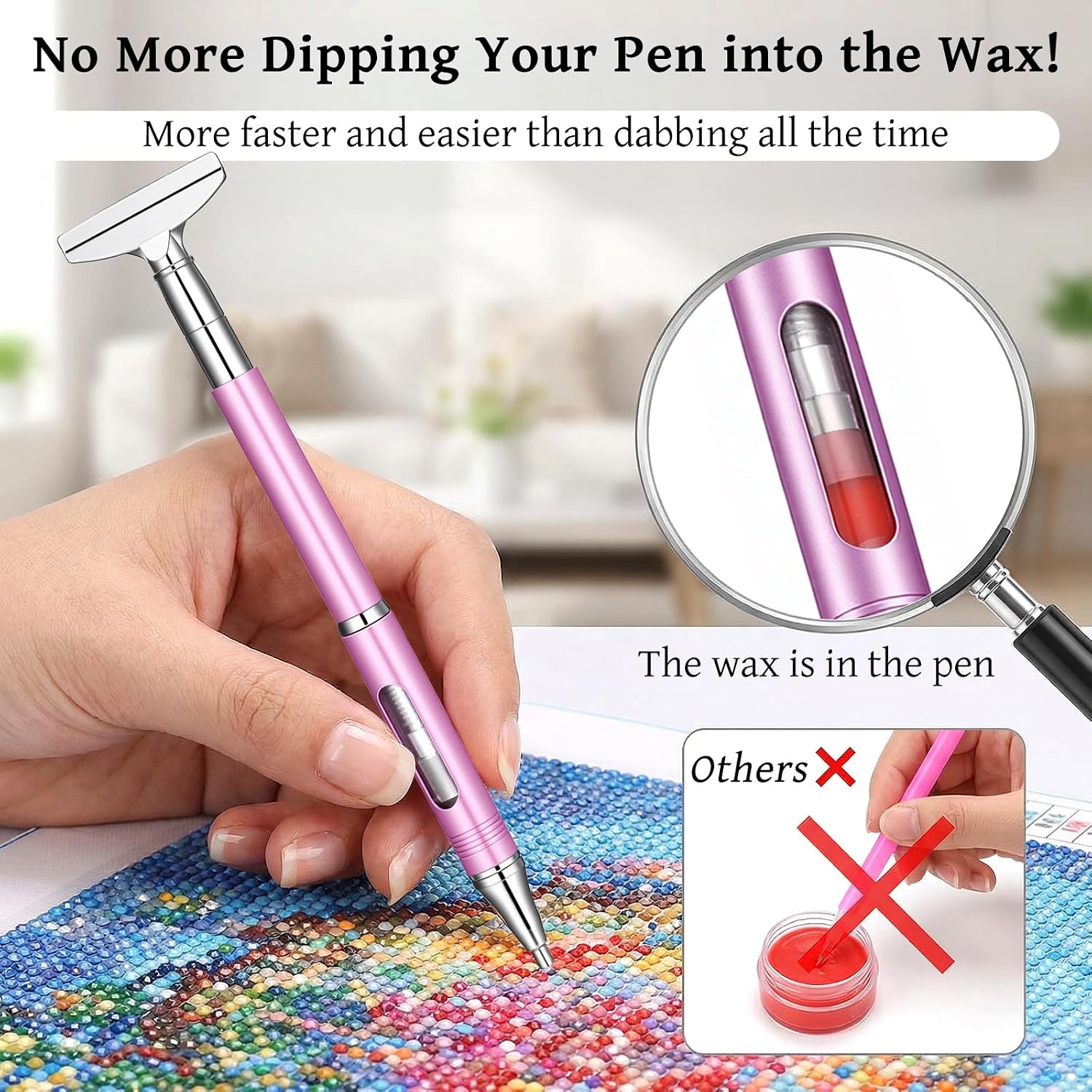 KFHENSOMR Diamond Art Pen with 3 Wax Refills Refillable Diamond Art Pens Tools with Metal Correction Plate Self-Stick Diamond Dots Accessories for 5d Craft DIY Jewelry Nail Art and Gem Placement