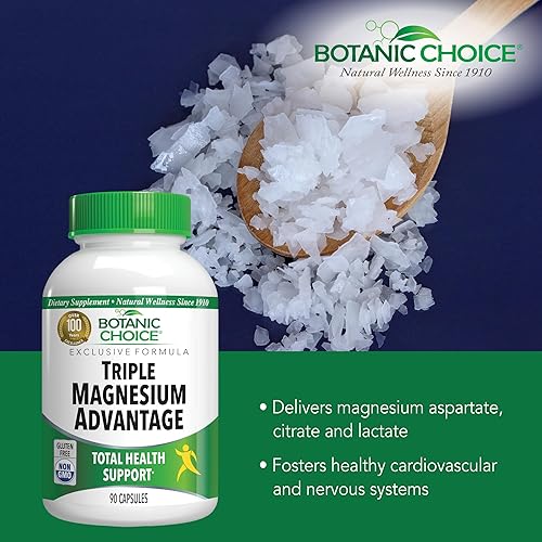 Miniatura 4 de Botanic Choice Triple ventaja de magnesio - Suplemento complejo de citrato de aspartato de magnesio y lactato para la salud nerviosa, digestiva,
