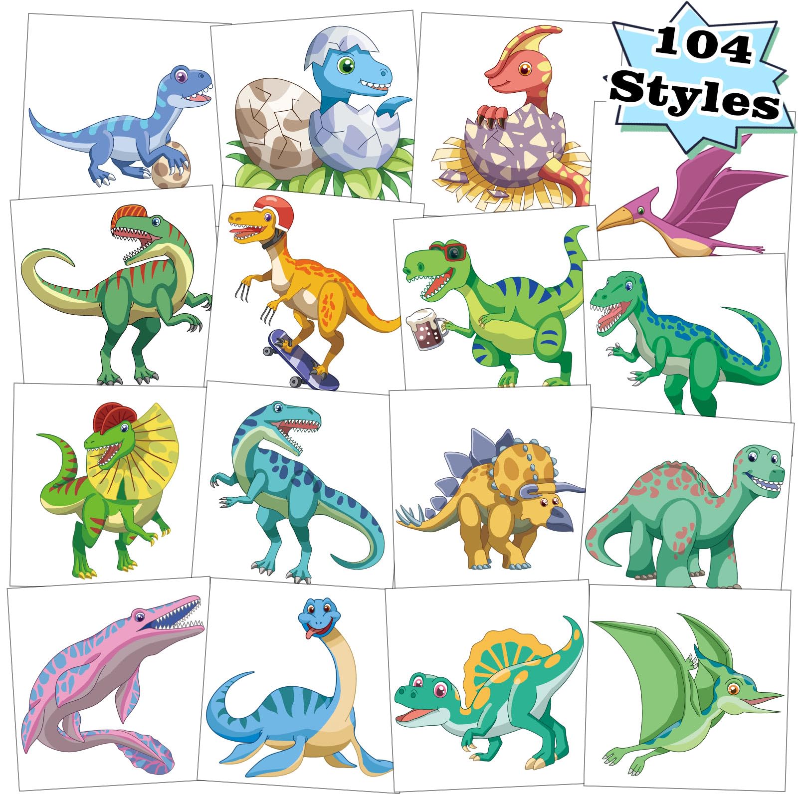 104 PCS Dinosaur Temporary Tattoos for Kids Boys Party Favors