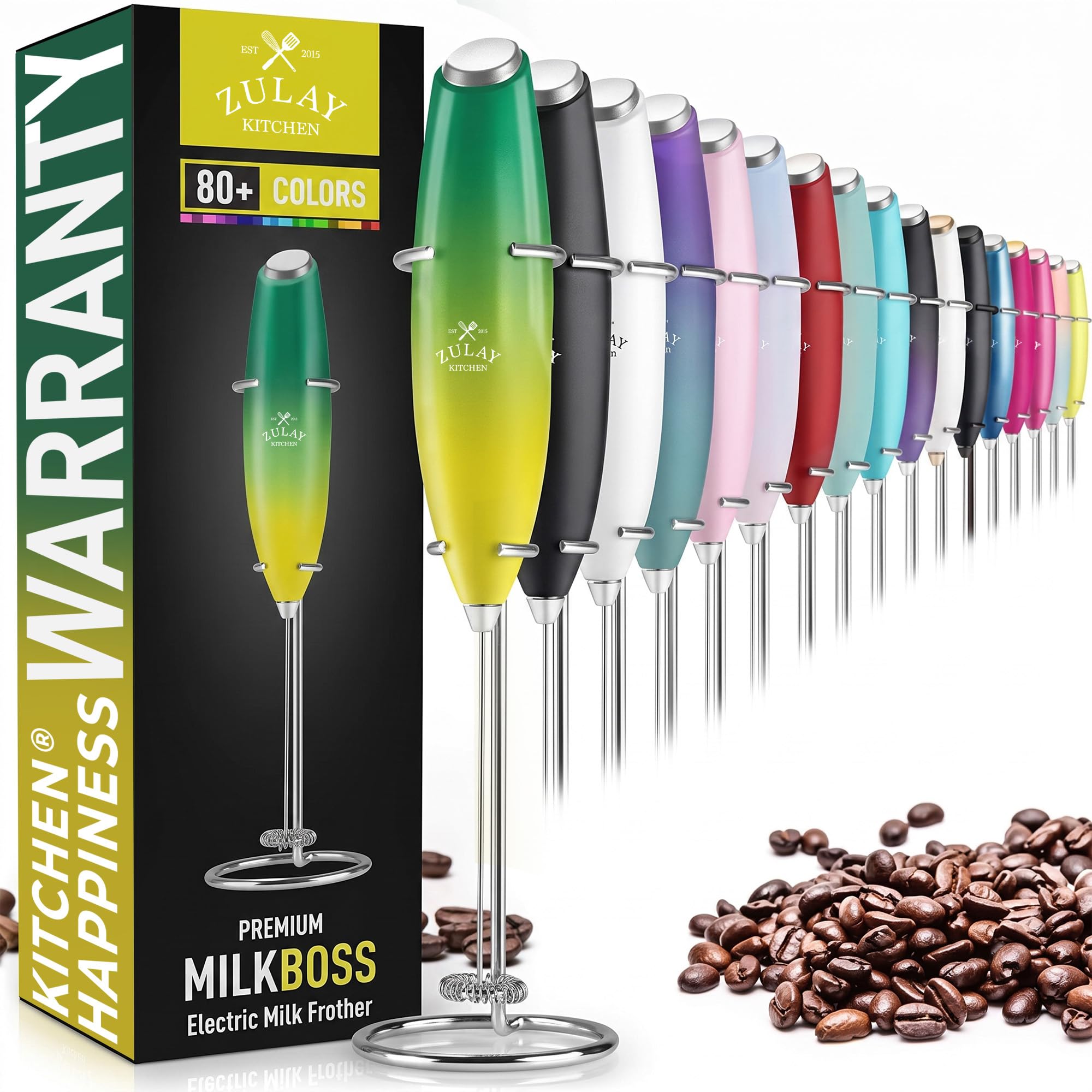 Zulay Powerful Milk Frother for Coffee with Upgraded Titanium Motor - Handheld Electric Whisk, Milk Foamer, Mini Mixer &amp; Coffee Blender for Frappe, Latte, Matcha, No Stand - Lemon Lime