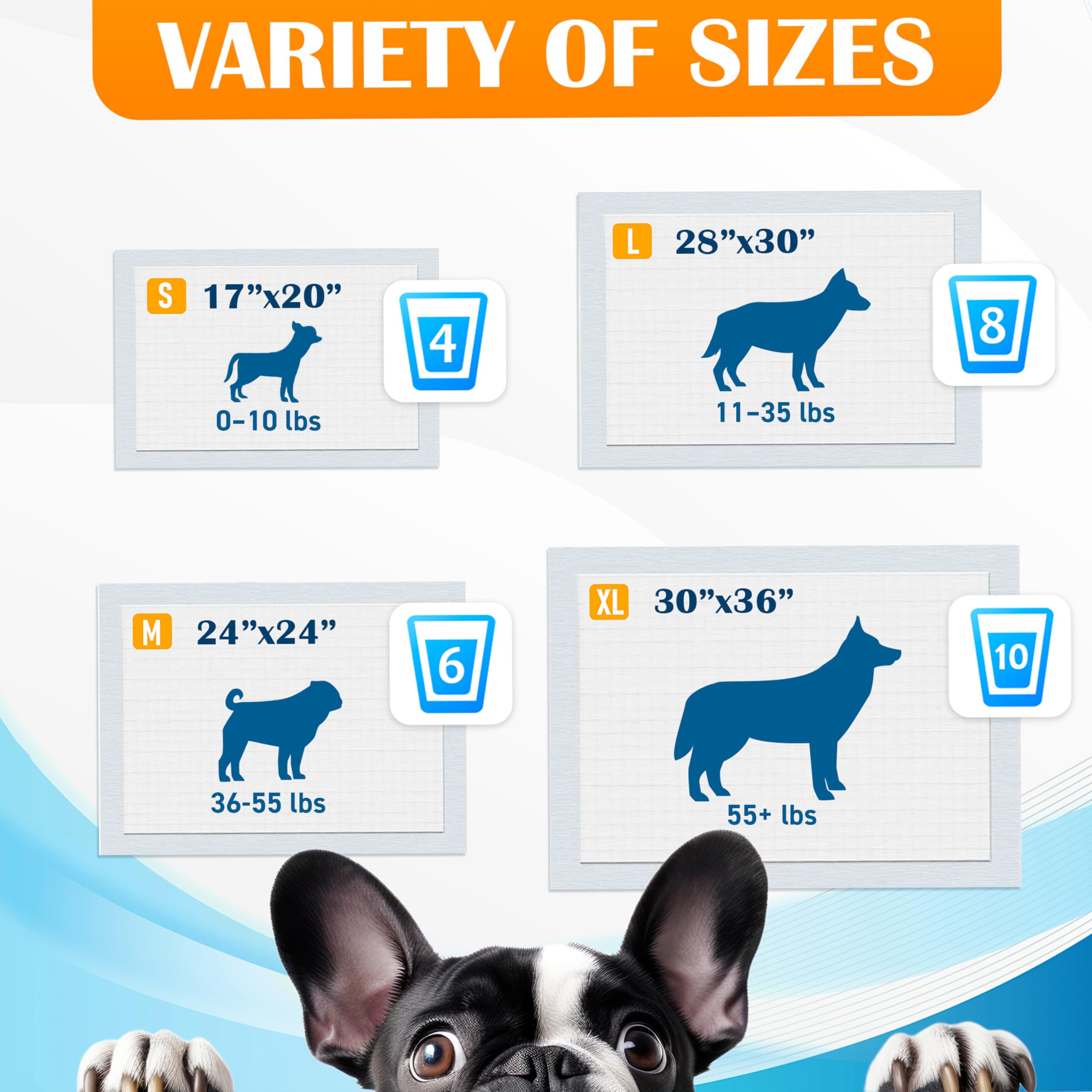Paws & Claws Pet Supplies - Almohadillas para orina de perro, tamaño grande, 28 x 30 pulgadas, 40 unidades, 6 capas a prueba de fugas, súper absorbentes, capacidad para 8 tazas, protección las 24