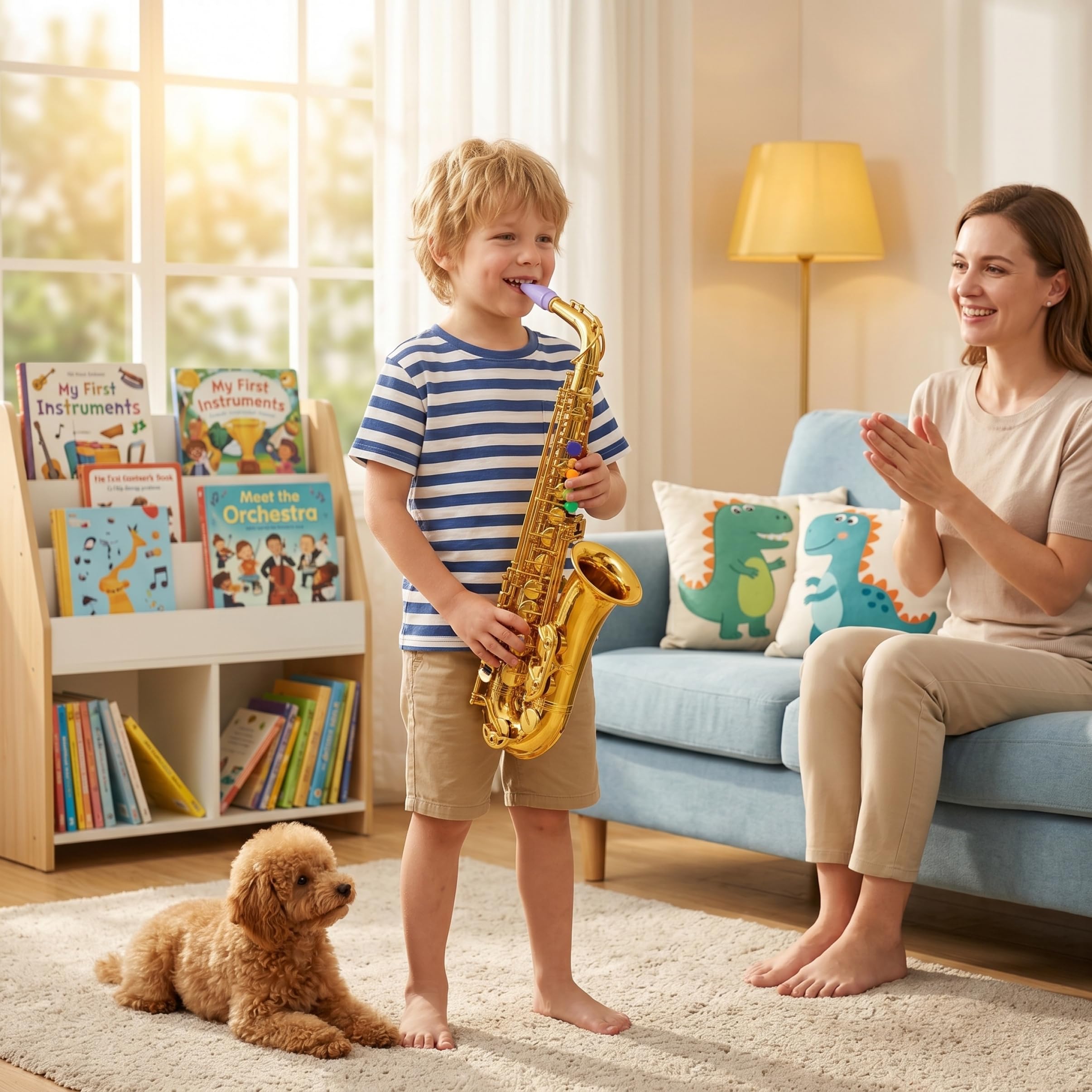 Spielzeugsaxophon, Musikinstrumente für Kinder mit farbcodierten Tasten, Saxophon für Kinder, Lernspielzeug für Jungen und Mädchen, Geburtstag, Partyspiel, Gold