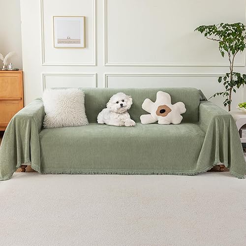 Miniatura 9 de Funda para sofá modular de mascotas, funda antideslizante para sofá de 2 cojines, manta de felpilla lavable con borlas, protector de muebles apta