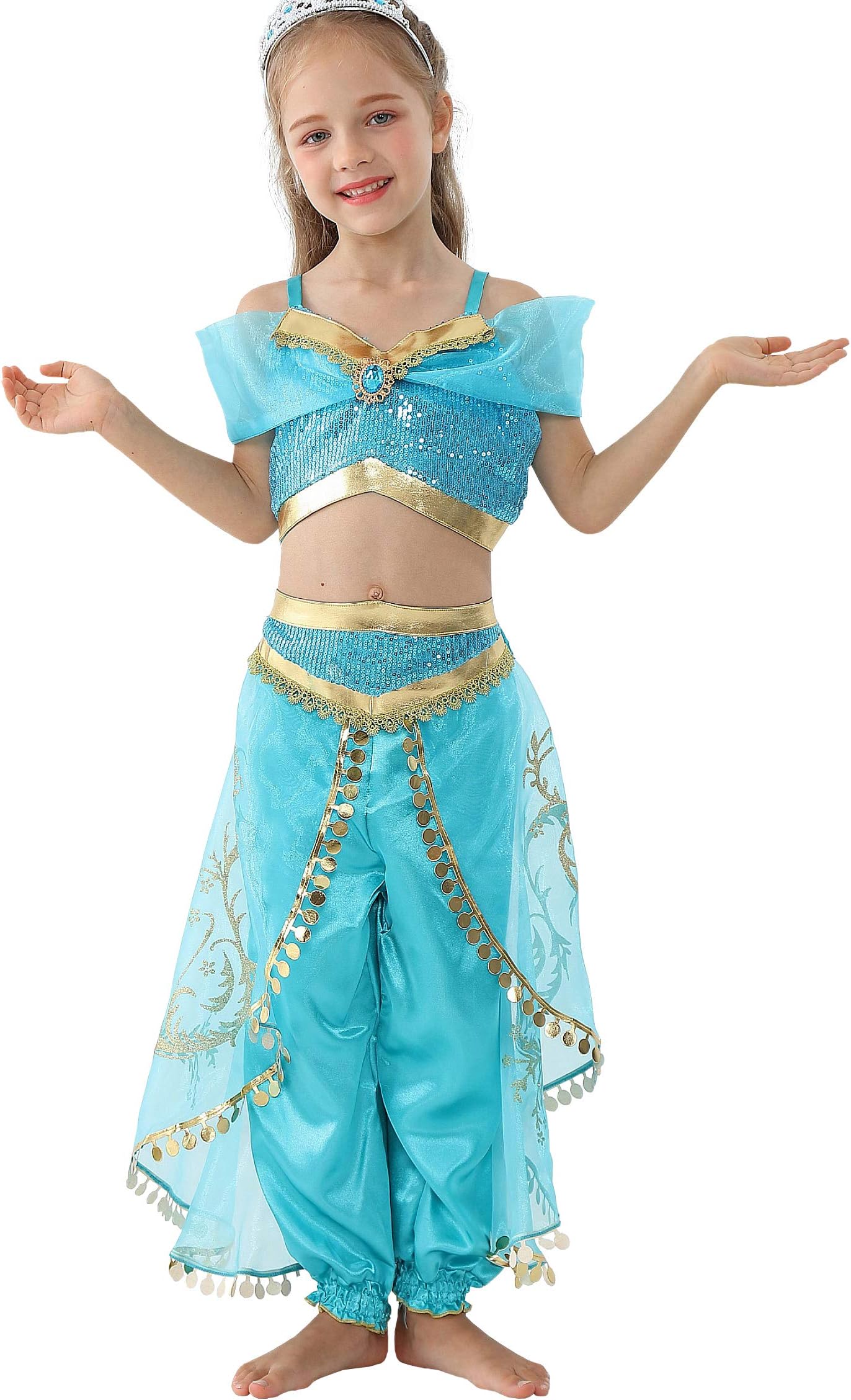 Lito Angels Arabian Princess Jasmine Fancy Dress Up Costume for Kids Girls Belly Dance Party Outfit Age 6-7 Years, A