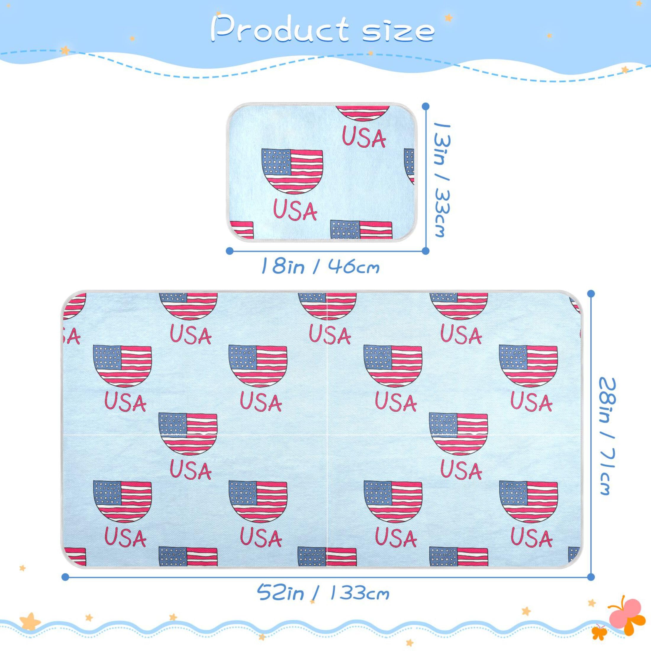 Takiito USA Flag Baby Cooling Mattress Pad, Soft & Breathable Cooling Mat Keep Baby Cool in Summer 28x52 in, Nursery Essential