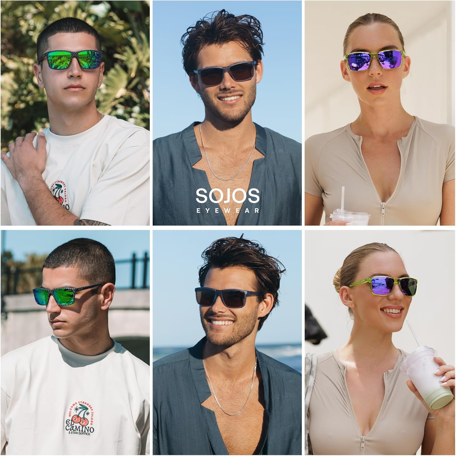 SOJOS Polarized Square Sunglasses for Men Women Lightweight TR90 Frame UV Protection Mens Womens Sun Glasses SJ2645